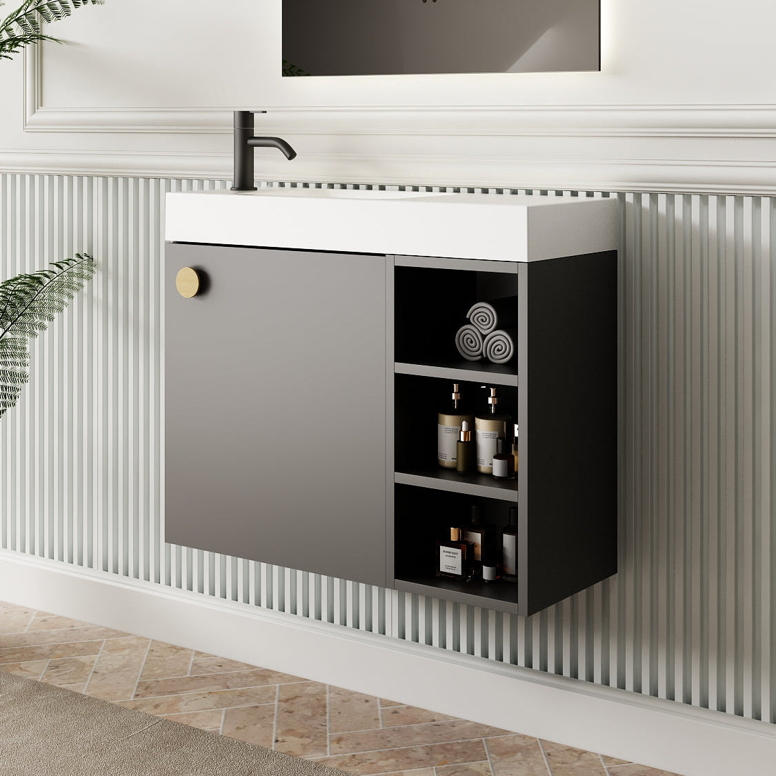 Milano Minimal 700mm Small Space Vanity with Shelf-Matte Black