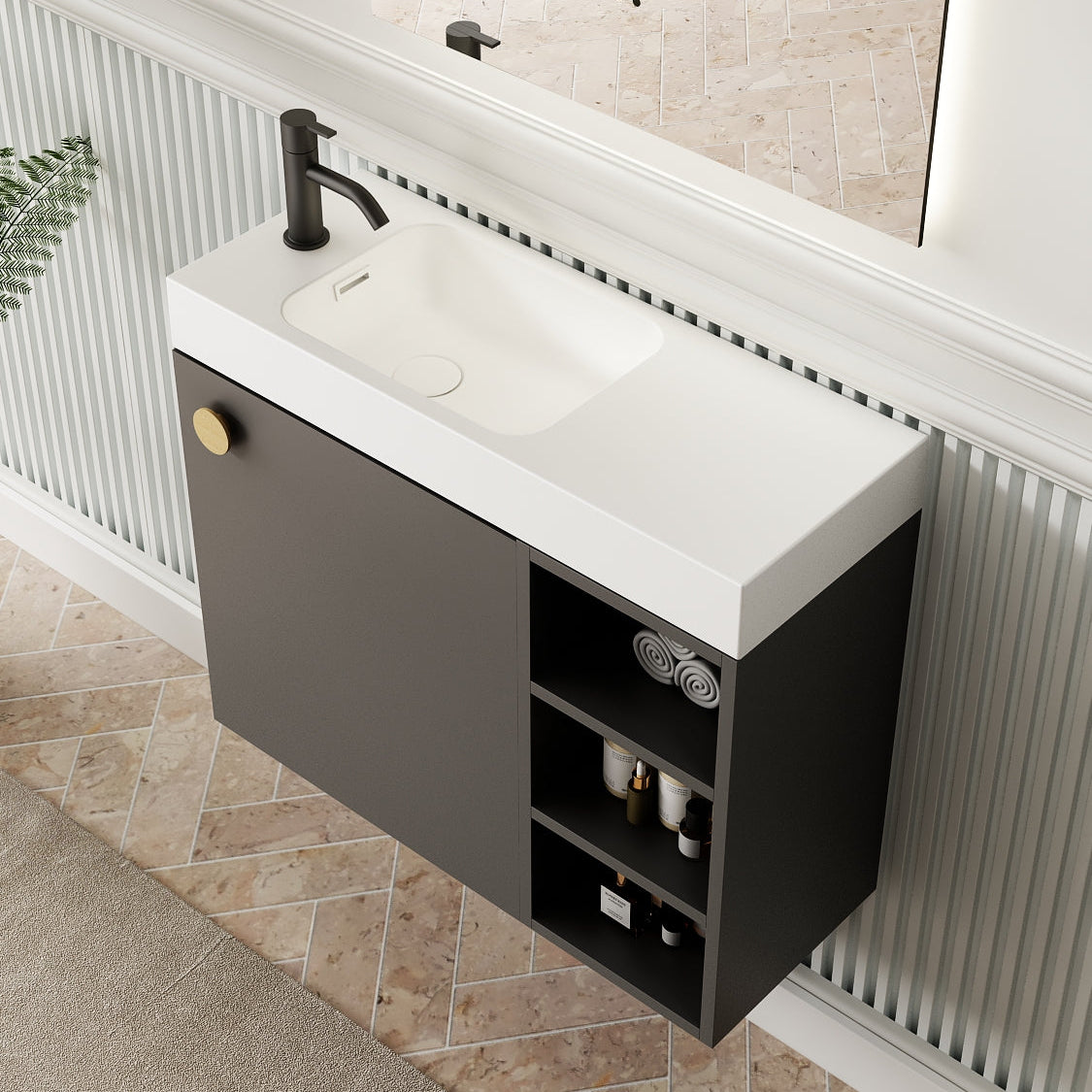 Milano Minimal 700mm Small Space Vanity with Shelf-Matte Black