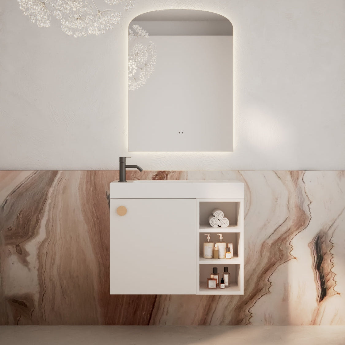 Milano Minimal 700mm Small Space Vanity with Shelf-Matte White