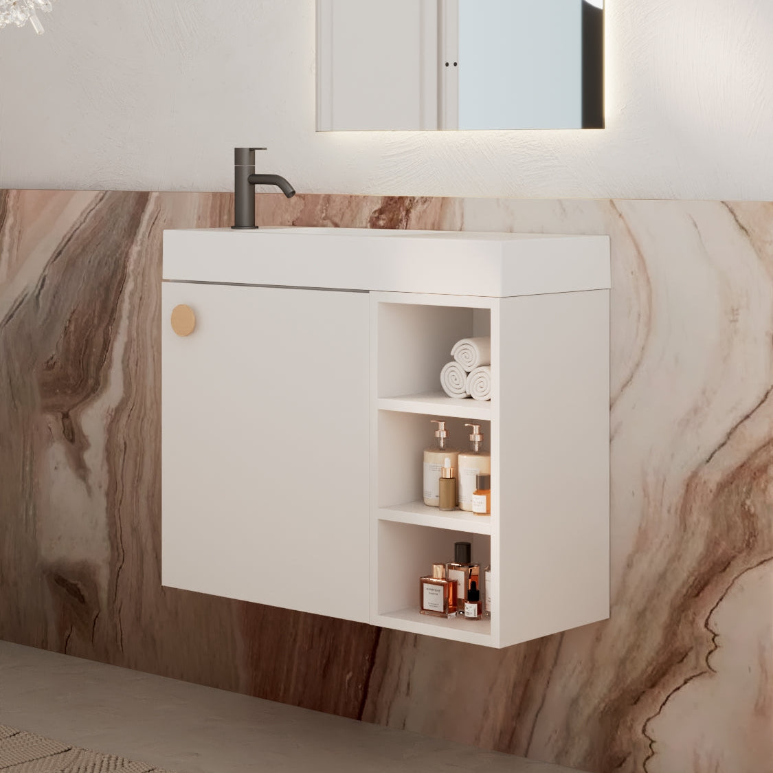Milano Minimal 700mm Small Space Vanity with Shelf-Matte White