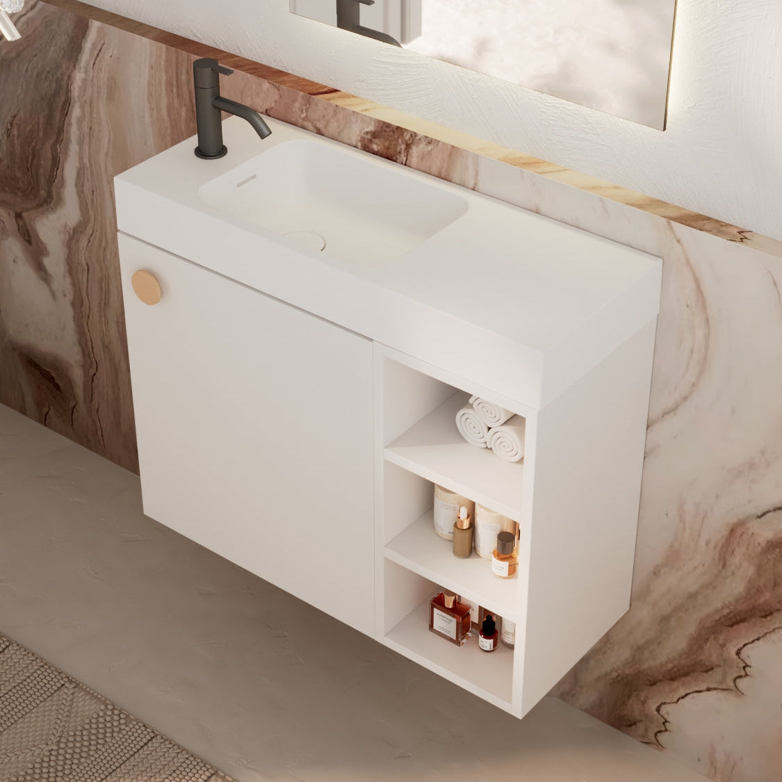 Milano Minimal 700mm Small Space Vanity with Shelf-Matte White