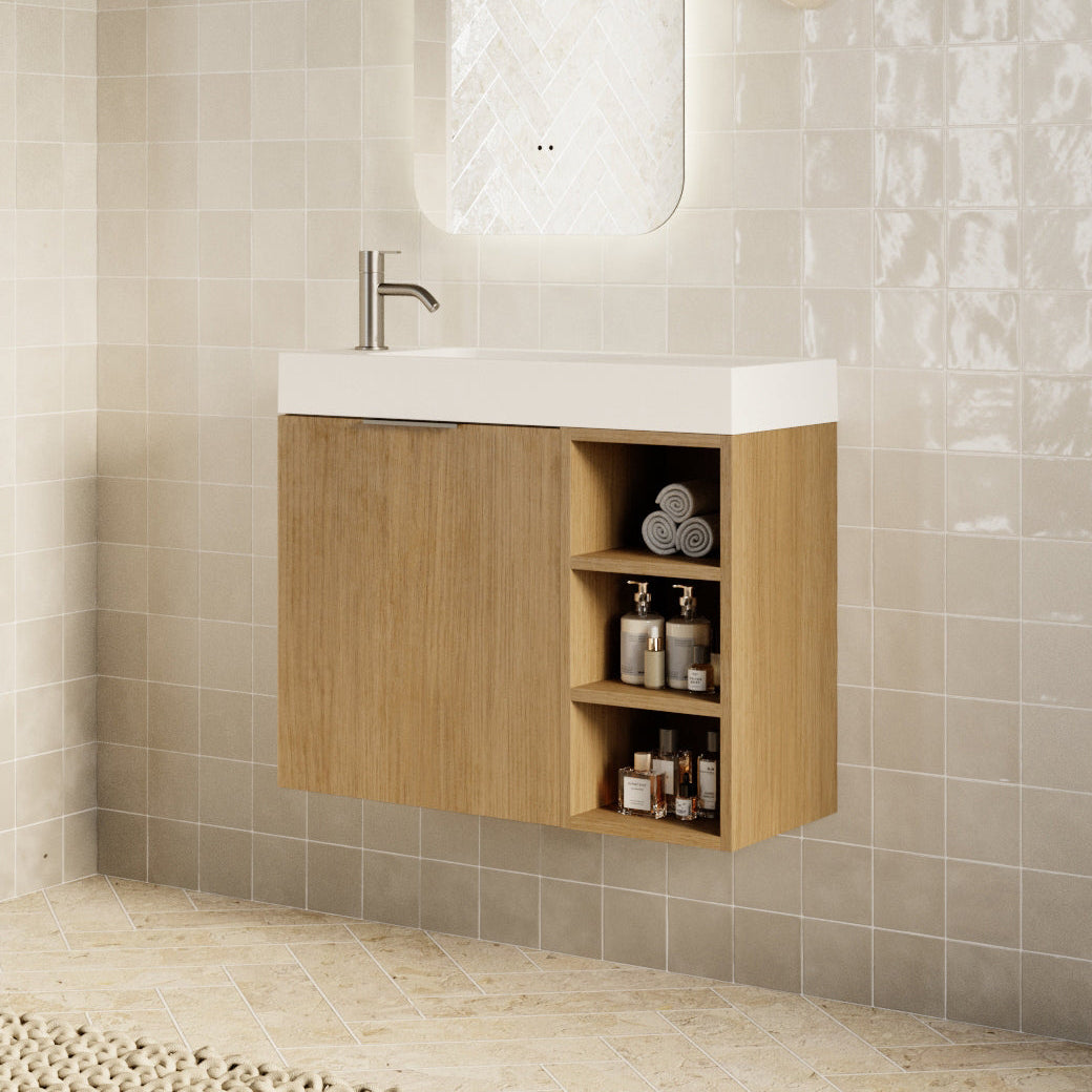 Milano Minimal 700mm Small Space Vanity with Shelf-Natural Oak