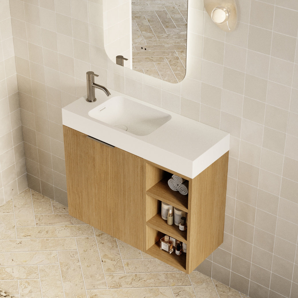 Milano Minimal 700mm Small Space Vanity with Shelf-Natural Oak