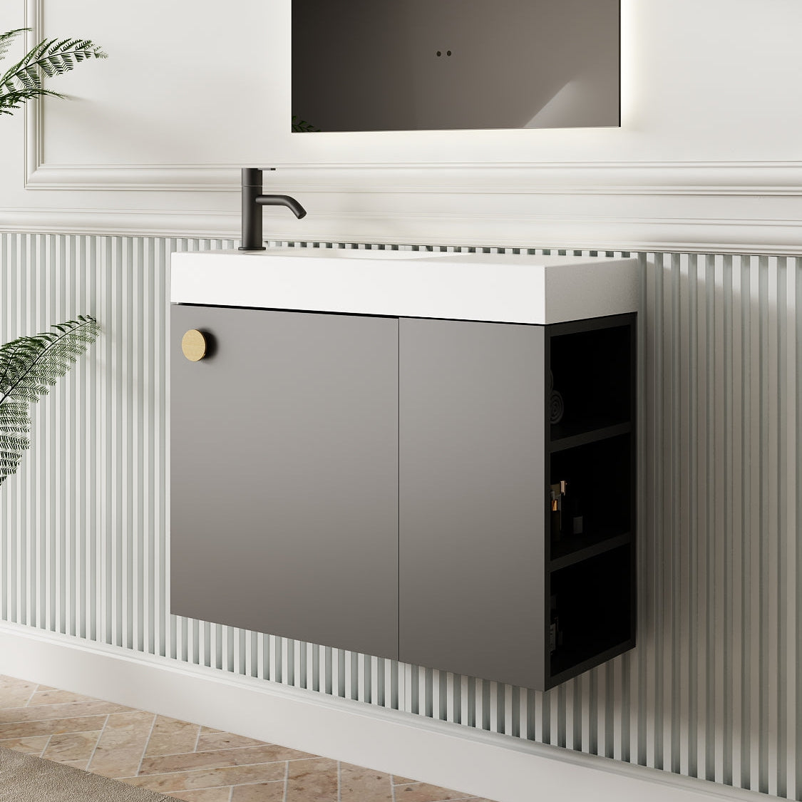 Milano Minimal 700mm Small Space Vanity with Shelf-Matte Black