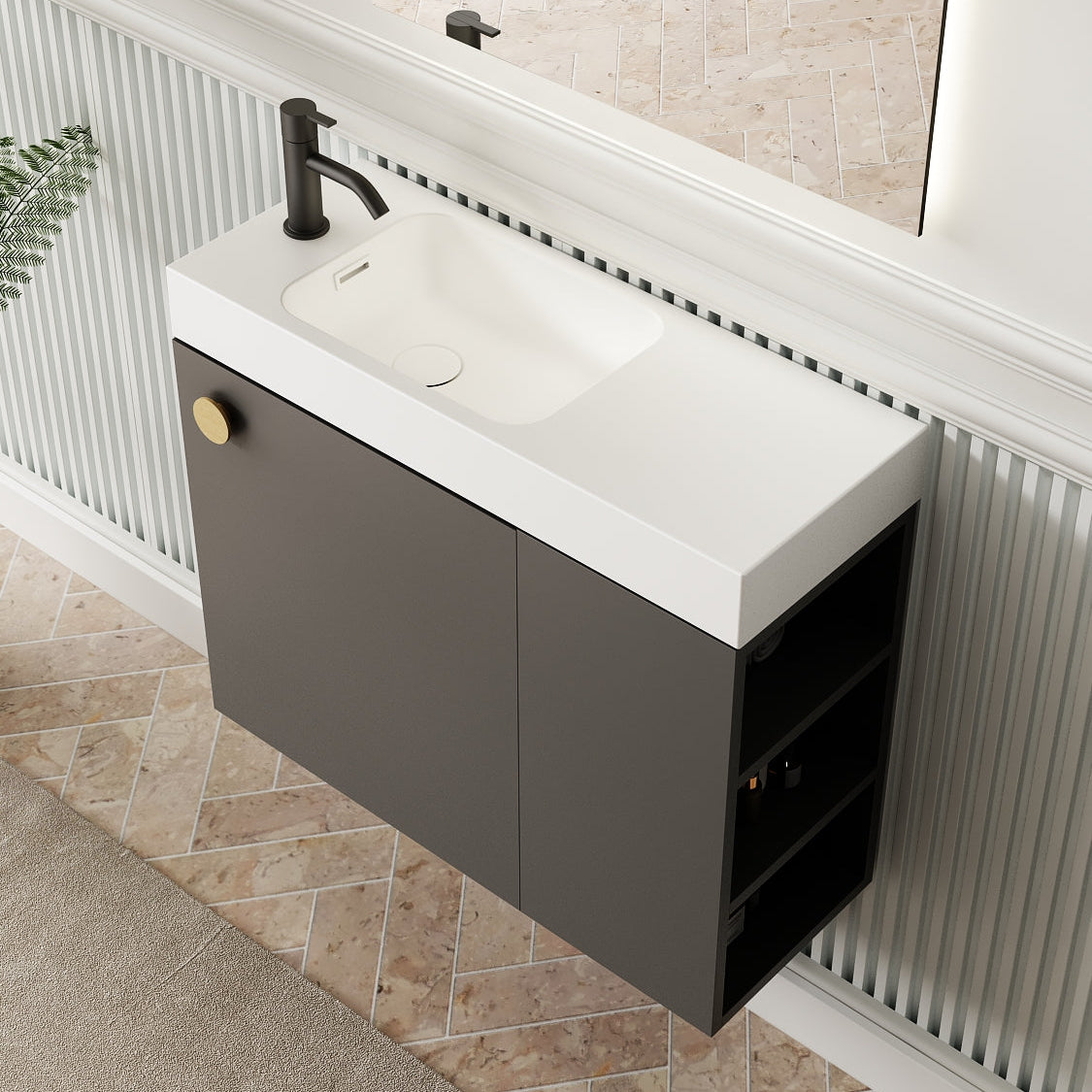 Milano Minimal 700mm Small Space Vanity with Shelf-Matte Black