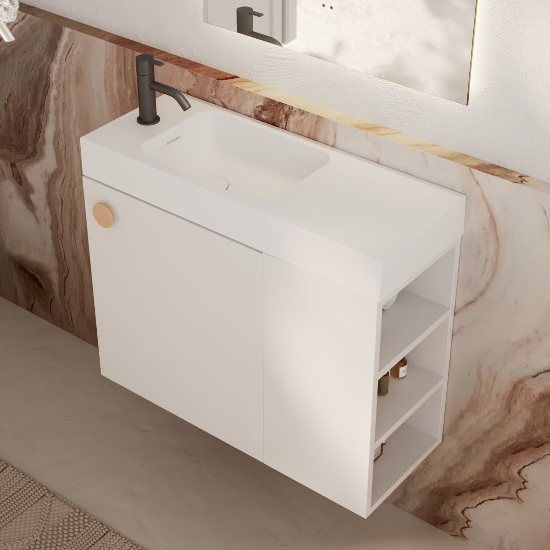 Milano Minimal 700mm Small Space Vanity with Shelf-Matte White