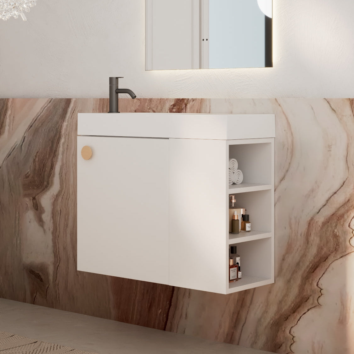 Milano Minimal 700mm Small Space Vanity with Shelf-Matte White