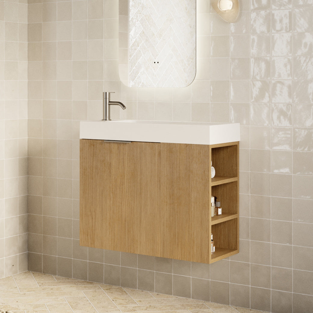 Milano Minimal 700mm Small Space Vanity with Shelf-Natural Oak