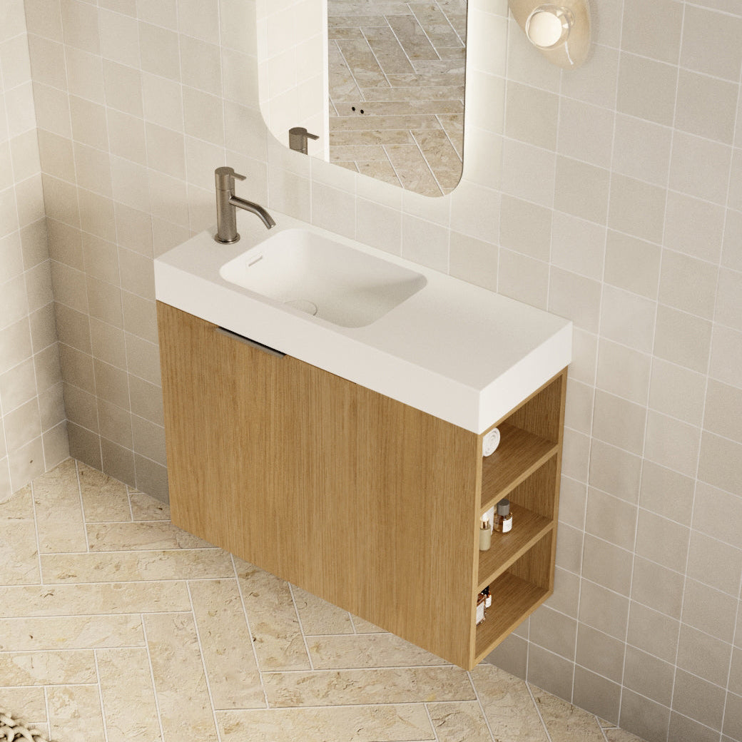 Milano Minimal 700mm Small Space Vanity with Shelf-Natural Oak