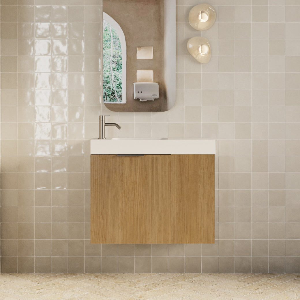 Milano Minimal 700mm Small Space Vanity with Shelf-Natural Oak