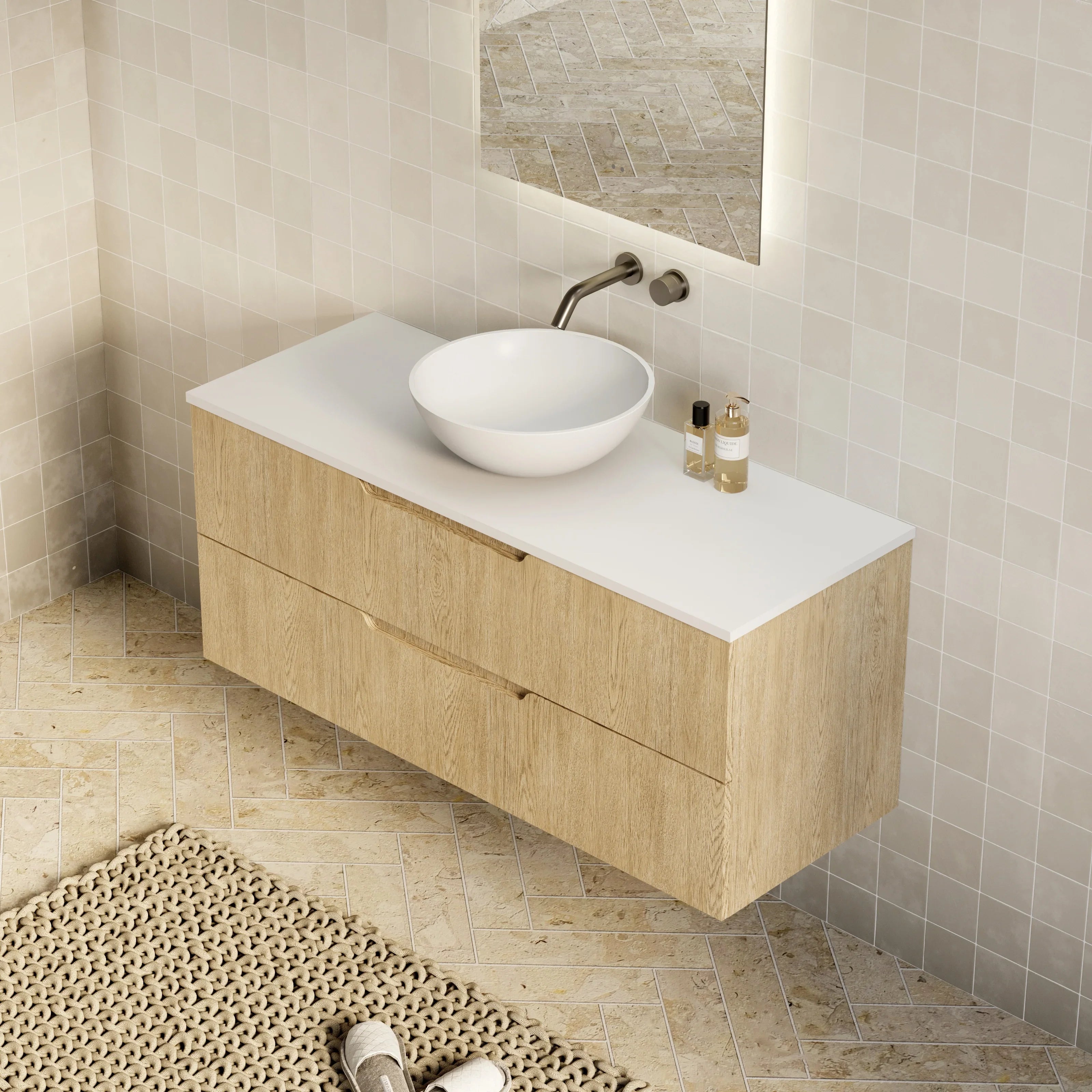 Milano Minimal Flat 1200mm Wall Hung Vanity Natural Oak