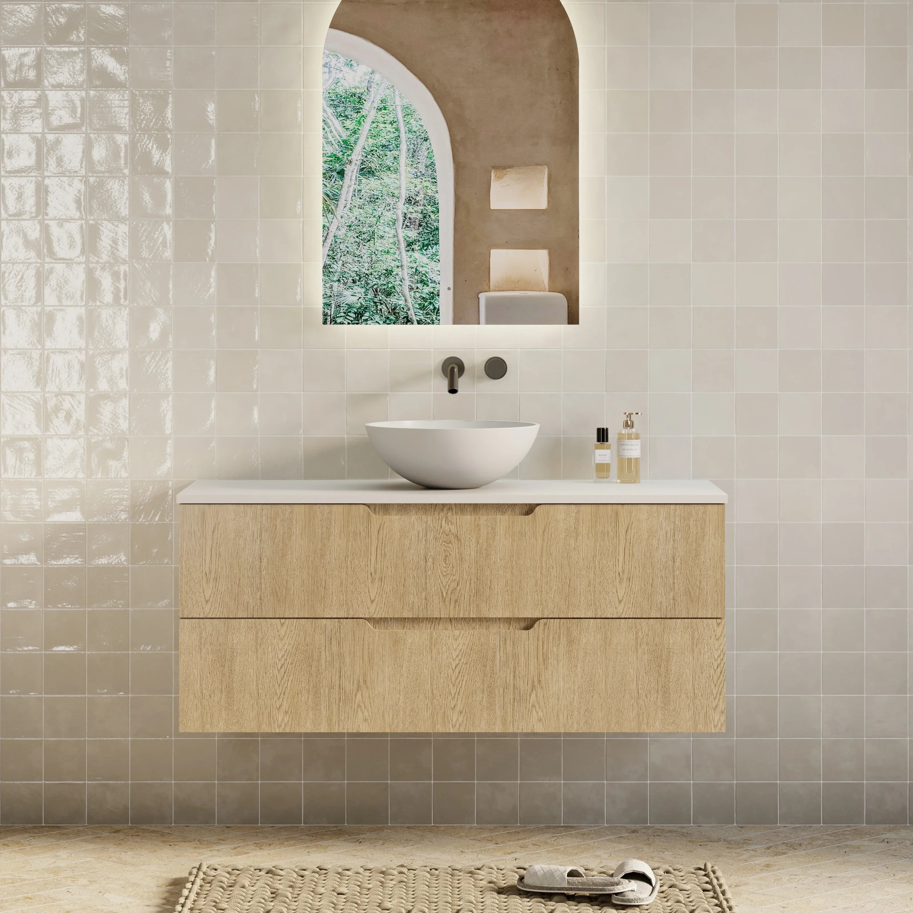 Milano Minimal Flat 1200mm Wall Hung Vanity Natural Oak