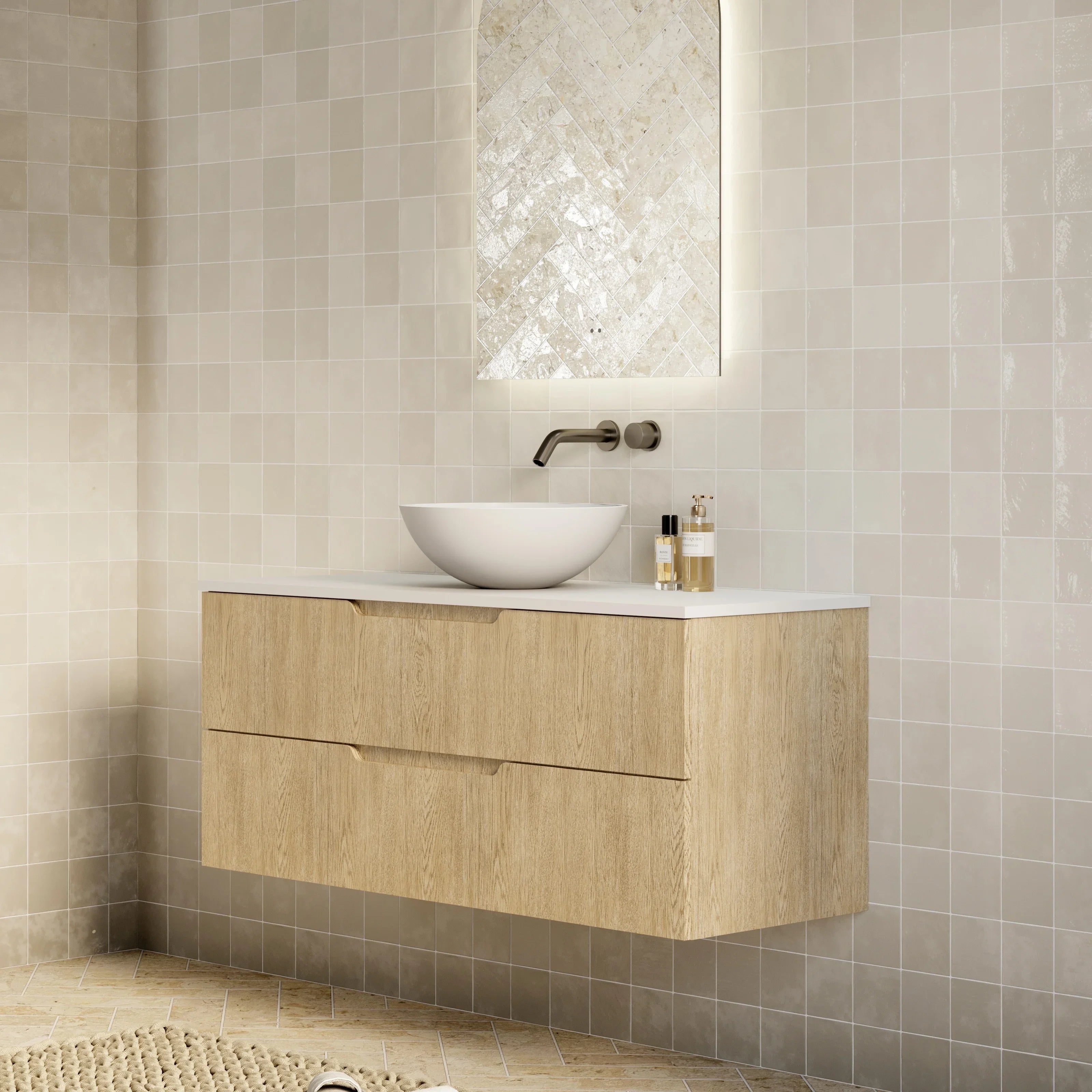 Milano Minimal Flat 1200mm Wall Hung Vanity Natural Oak