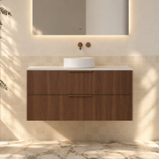 Milano Minimal Flat 1200mm Wall Hung Vanity, Walnut – front view