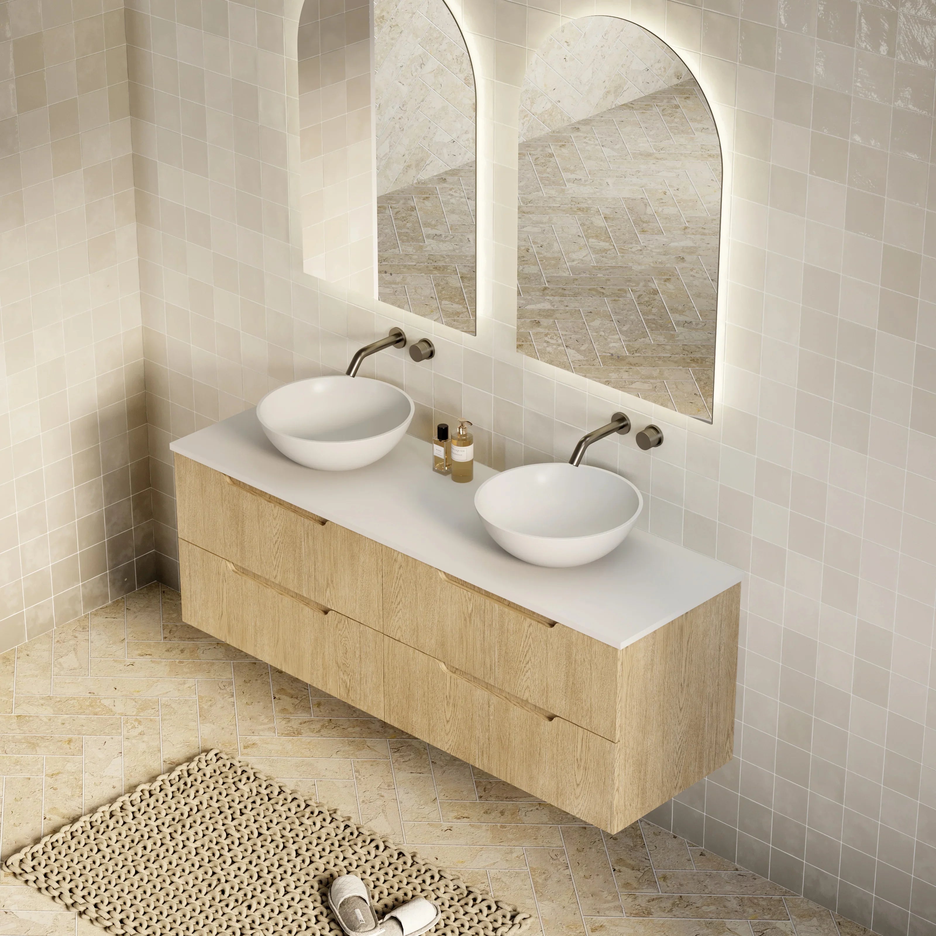 Milano Minimal Flat 1500mm Wall Hung Vanity Natural Oak