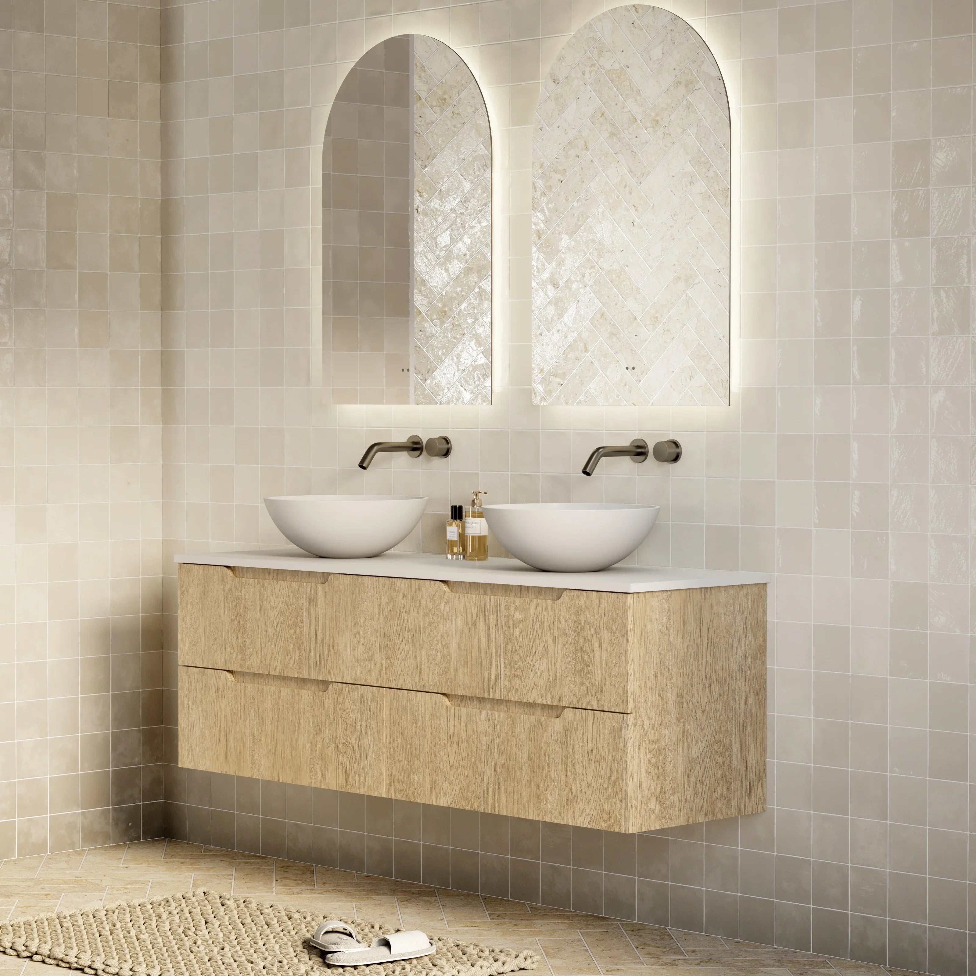 Milano Minimal Flat 1500mm Wall Hung Vanity Natural Oak