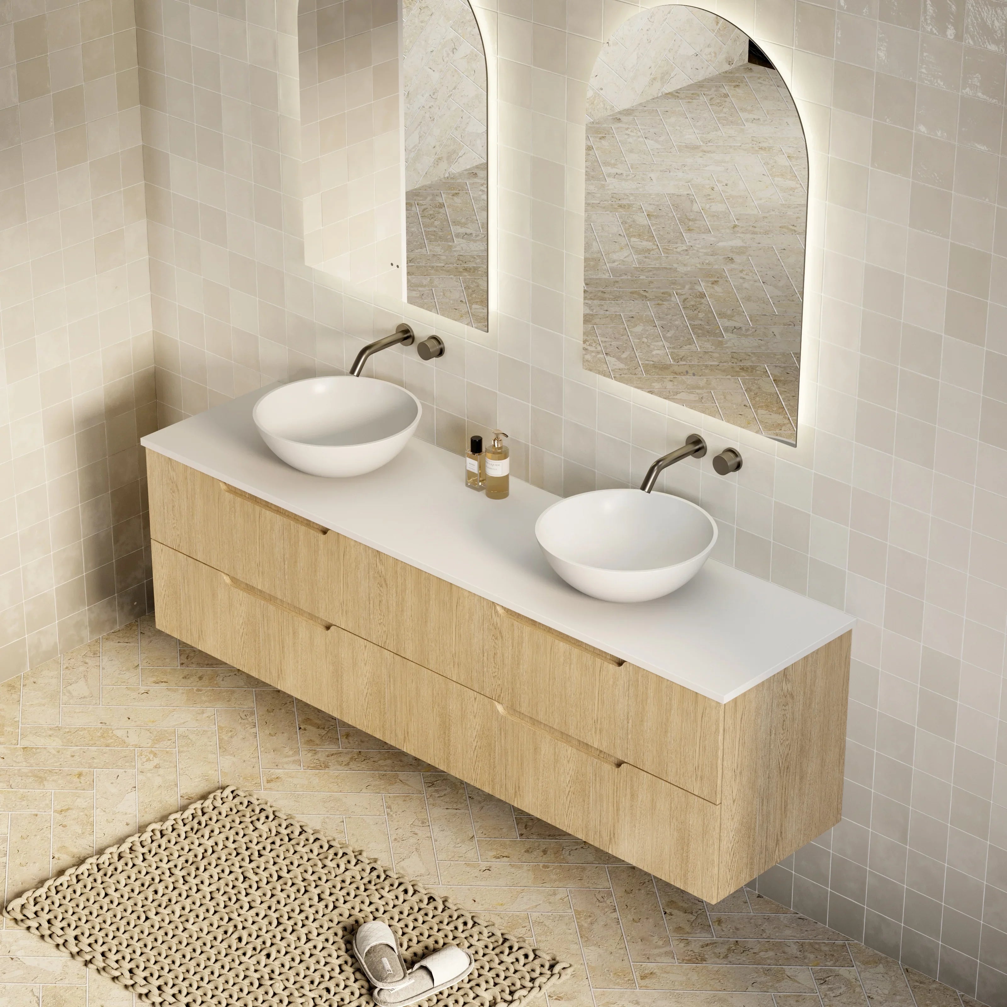 Milano Minimal Flat 1800mm Wall Hung Vanity Natural Oak