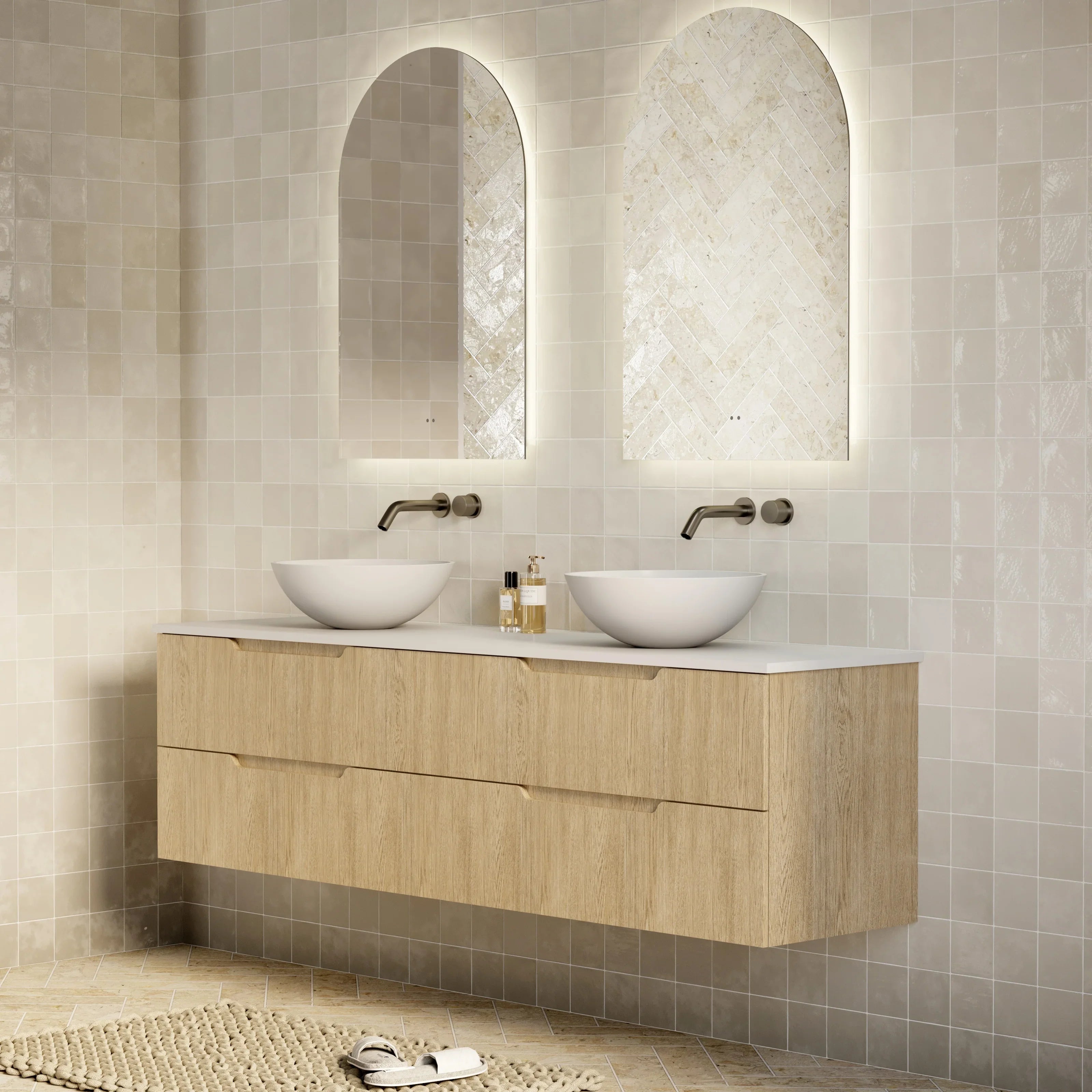 Milano Minimal Flat 1800mm Wall Hung Vanity Natural Oak