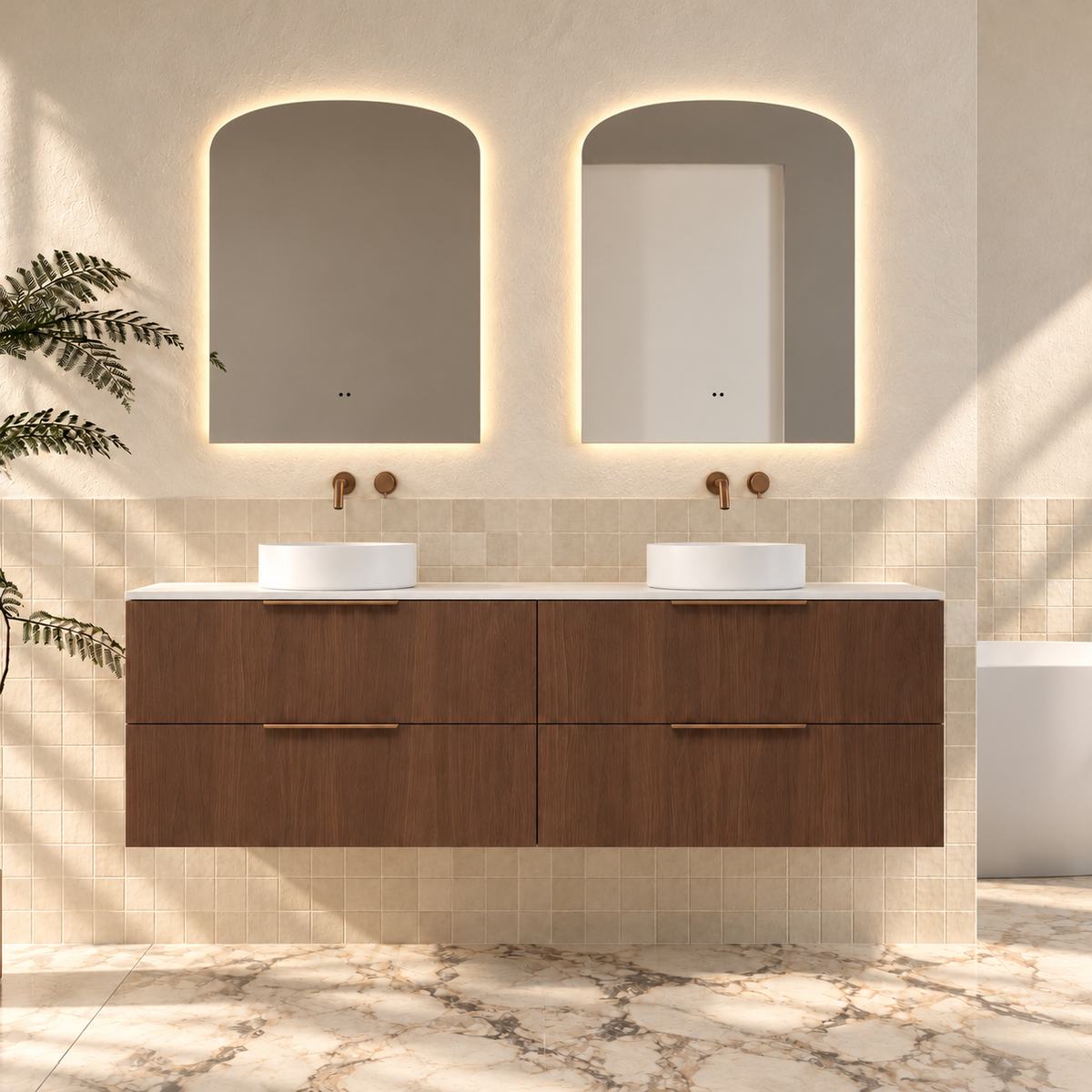 Milano Minimal Flat 1800mm Wall Hung Vanity, Walnut – front view