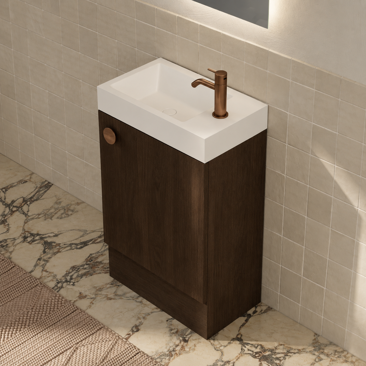 Milano Minimal 460mm Small Space Vanity-Walnut