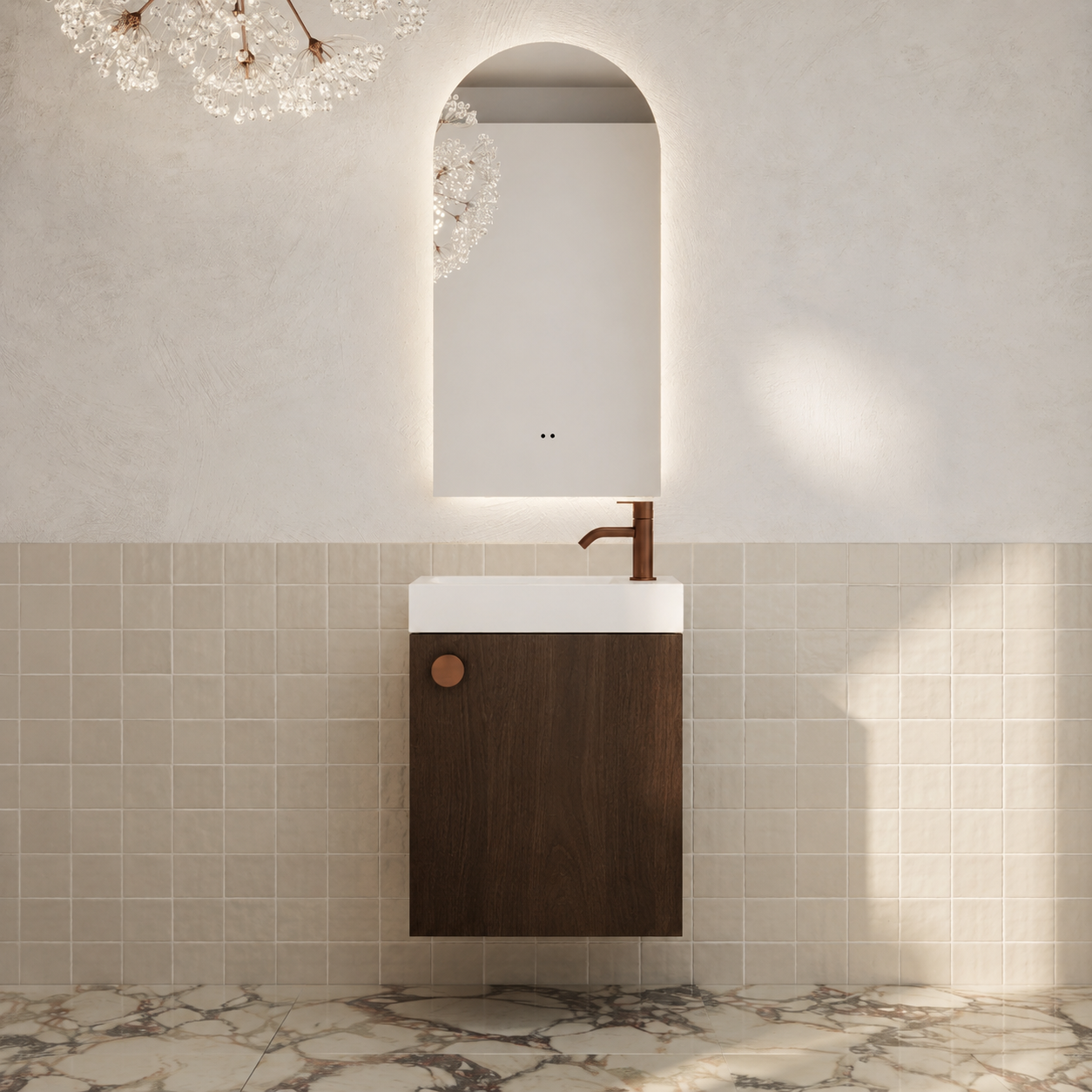 Milano Minimal 460mm Small Space Vanity-Walnut