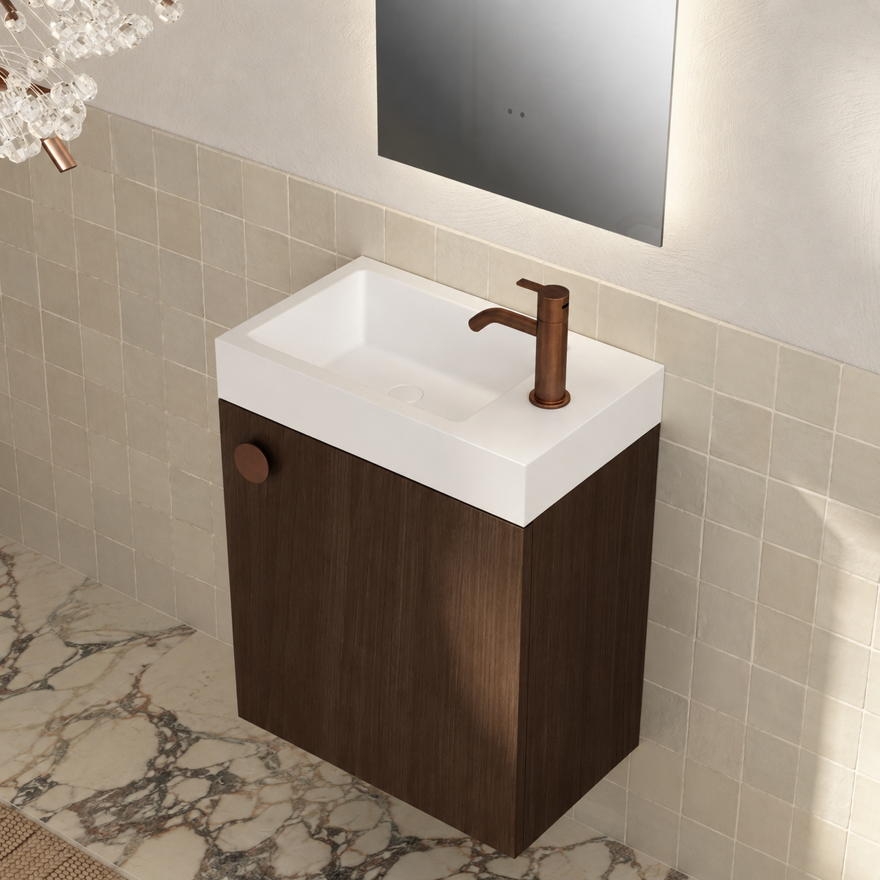 Milano Minimal 460mm Small Space Vanity-Walnut