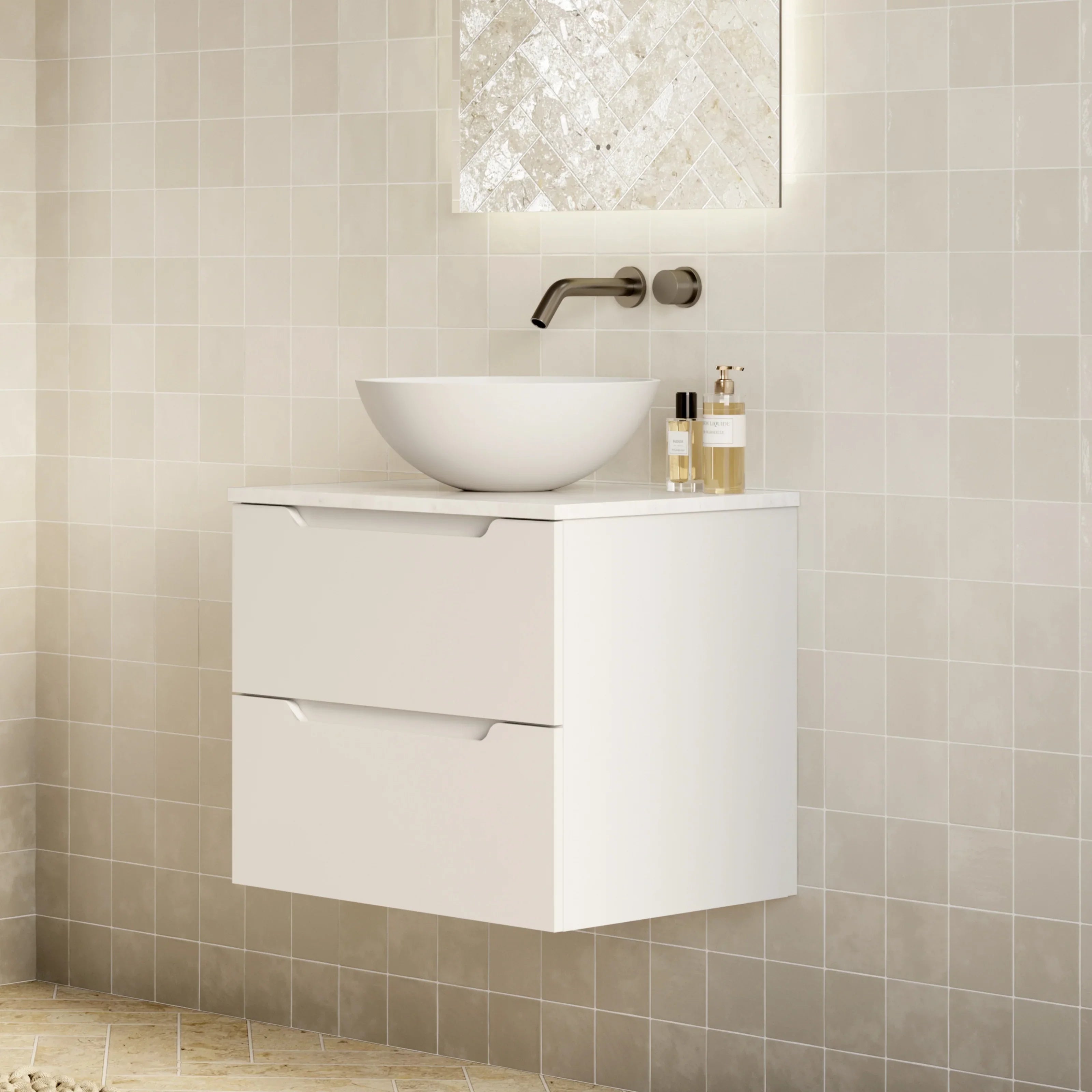Milano Minimal Flat 600mm Wall Hung Vanity Matte White