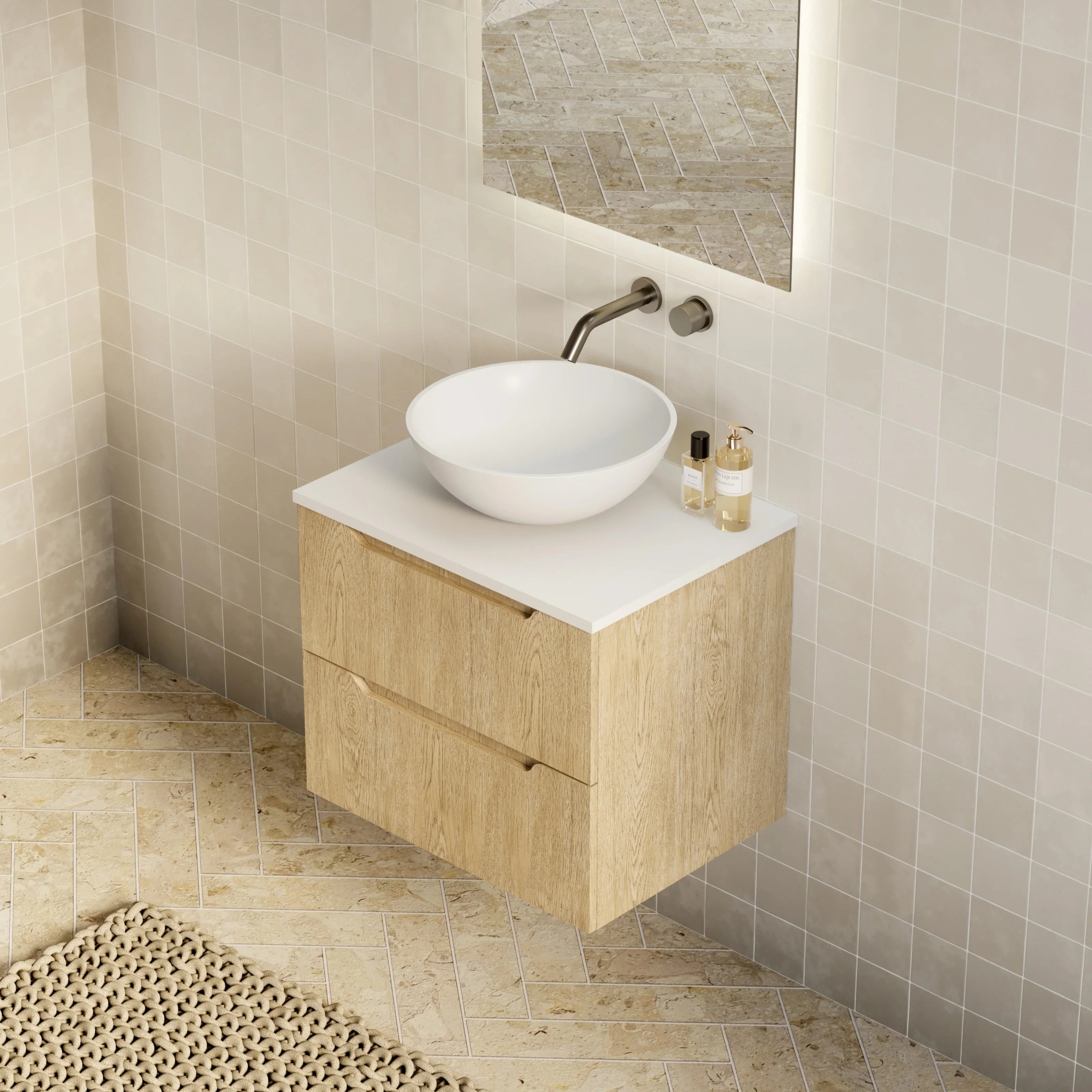 Milano Minimal Flat 600mm Wall Hung Vanity Natural Oak