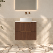 Milano Minimal Flat 600mm Wall Hung Vanity, Walnut – front view
