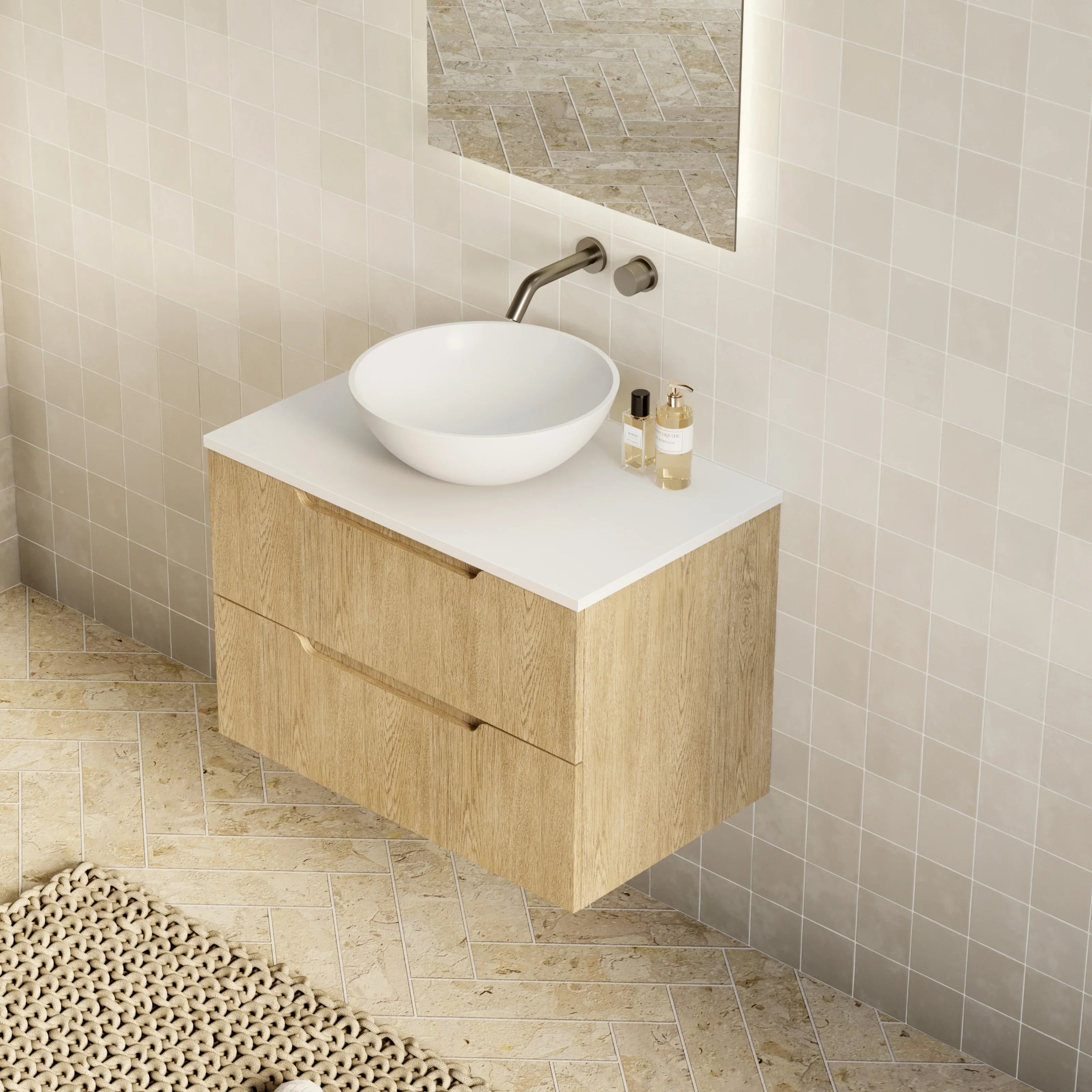 Milano Minimal Flat 750mm Wall Hung Vanity Natural Oak