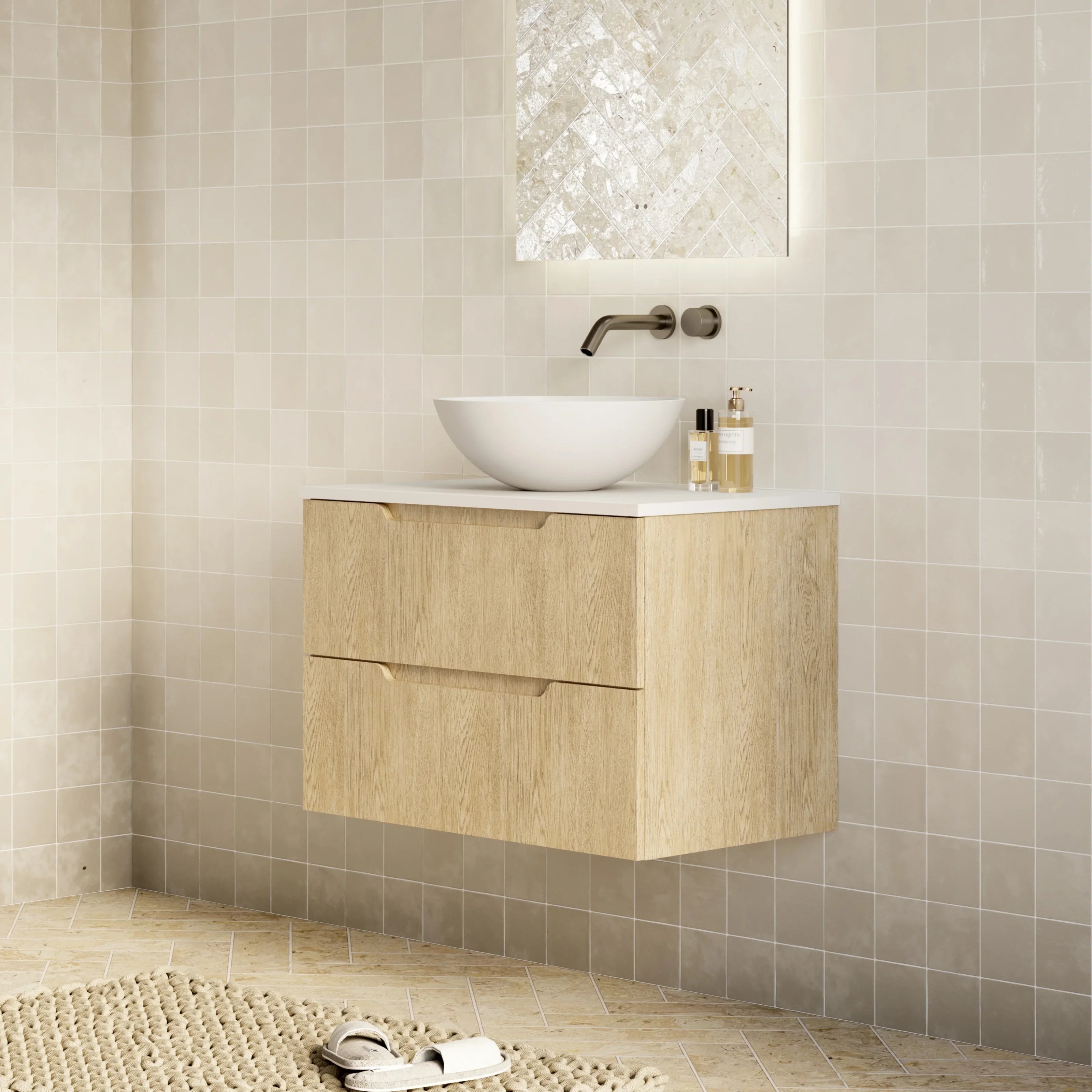 Milano Minimal Flat 750mm Wall Hung Vanity Natural Oak