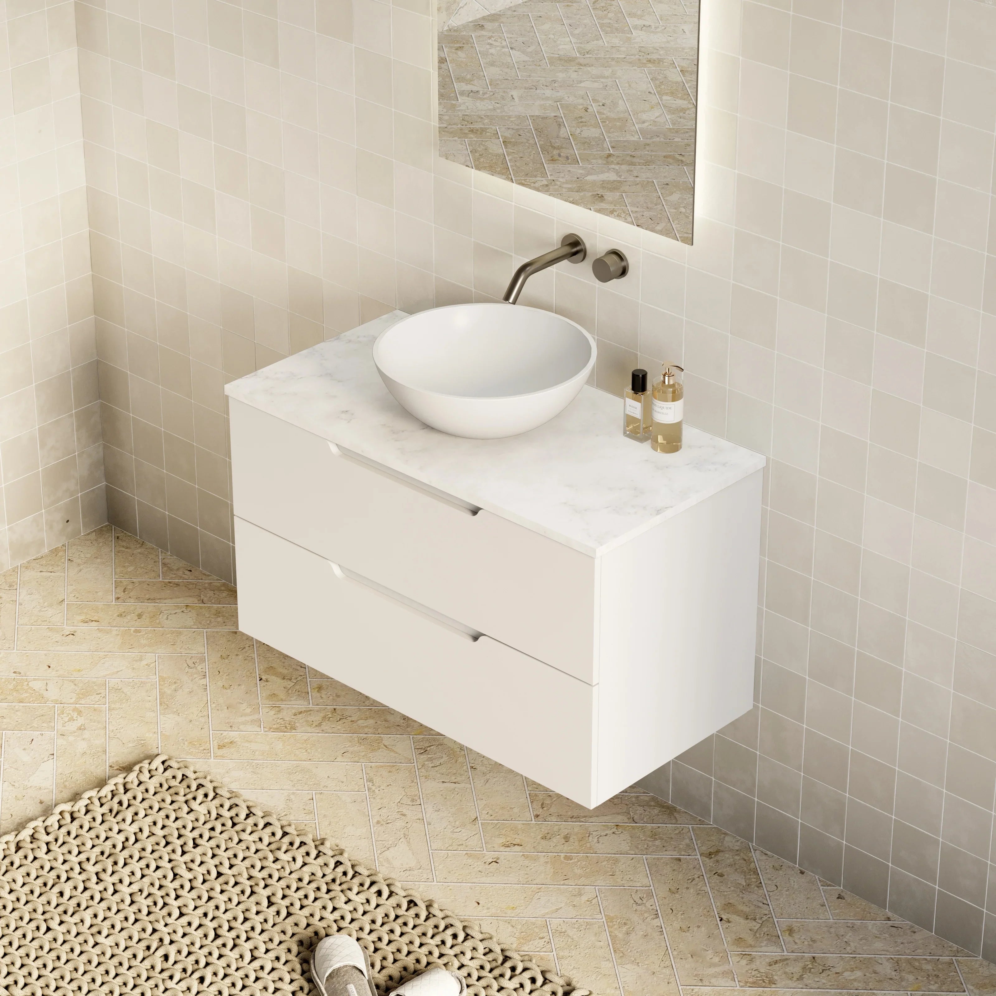 Milano Minimal Flat 900mm Wall Hung Vanity Matte White