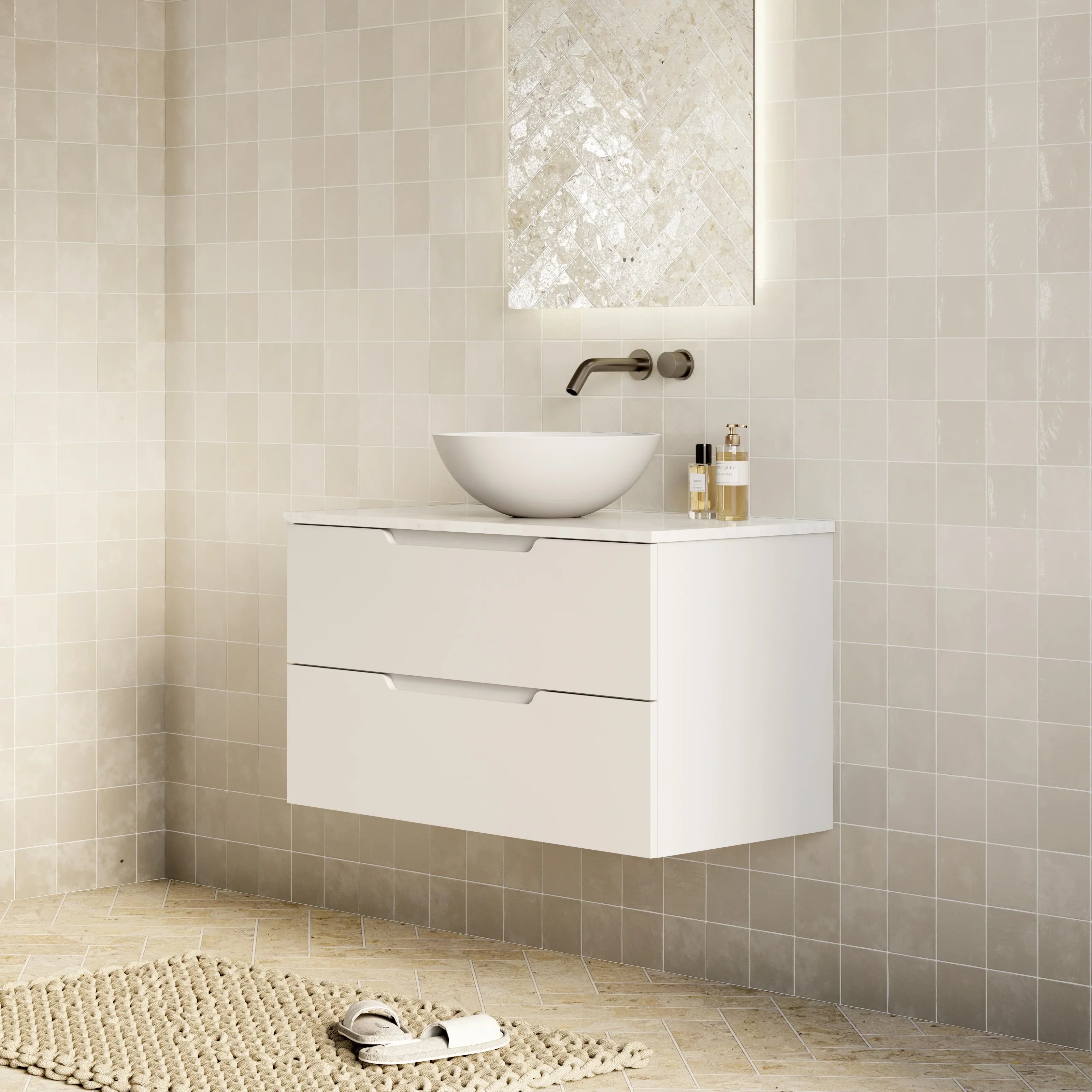 Milano Minimal Flat 900mm Wall Hung Vanity Matte White