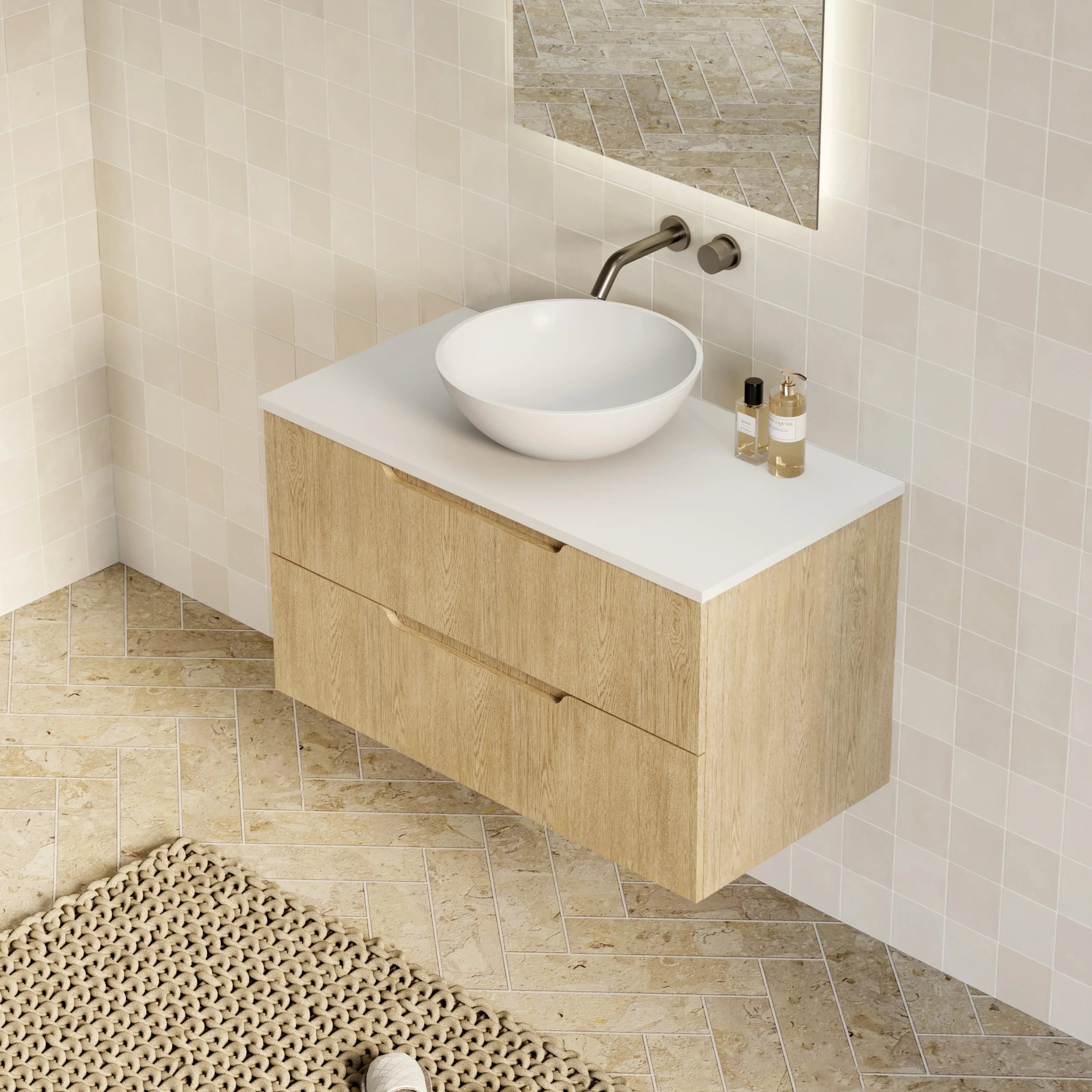 Milano Minimal Flat 900mm Wall Hung Vanity Natural Oak