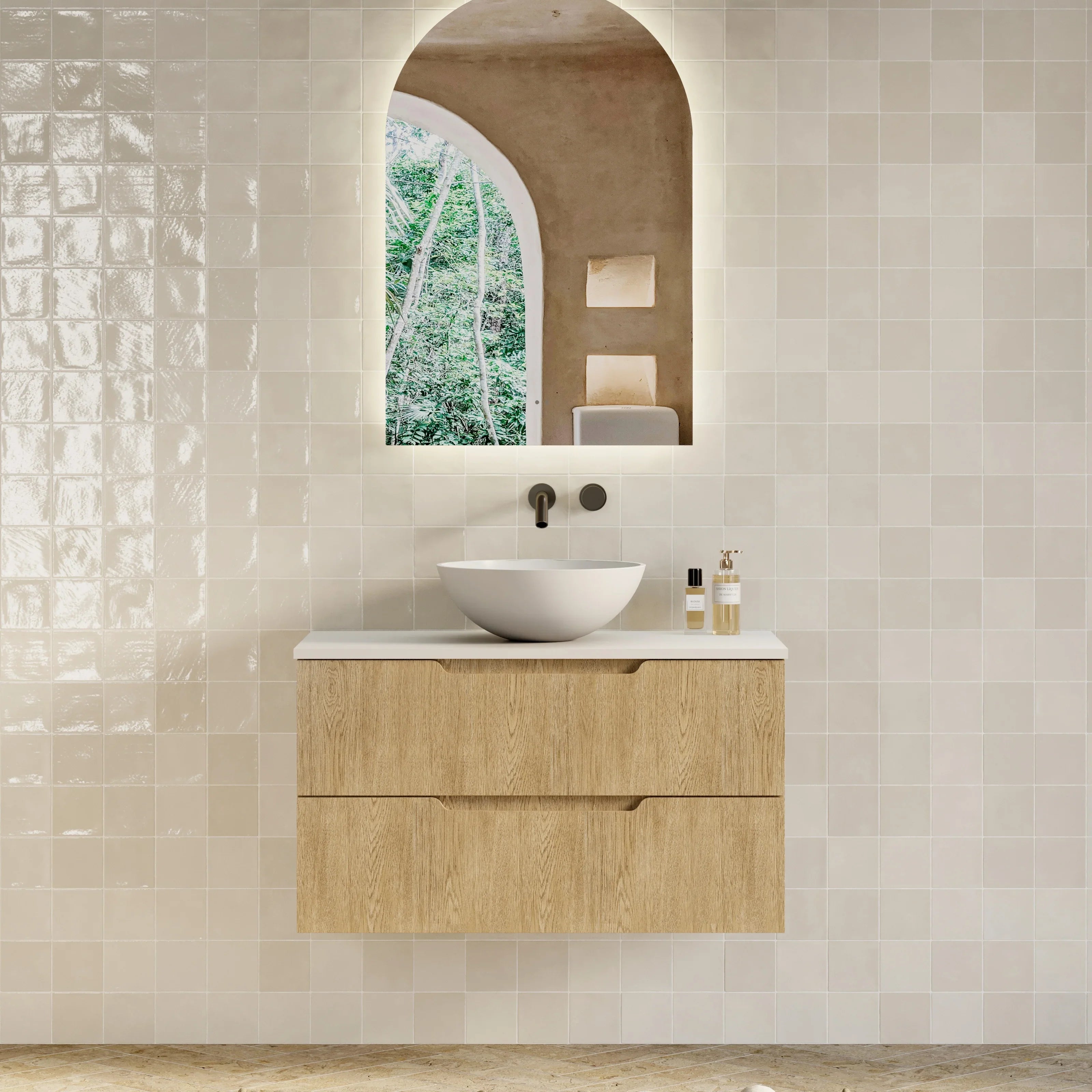 Milano Minimal Flat 900mm Wall Hung Vanity Natural Oak