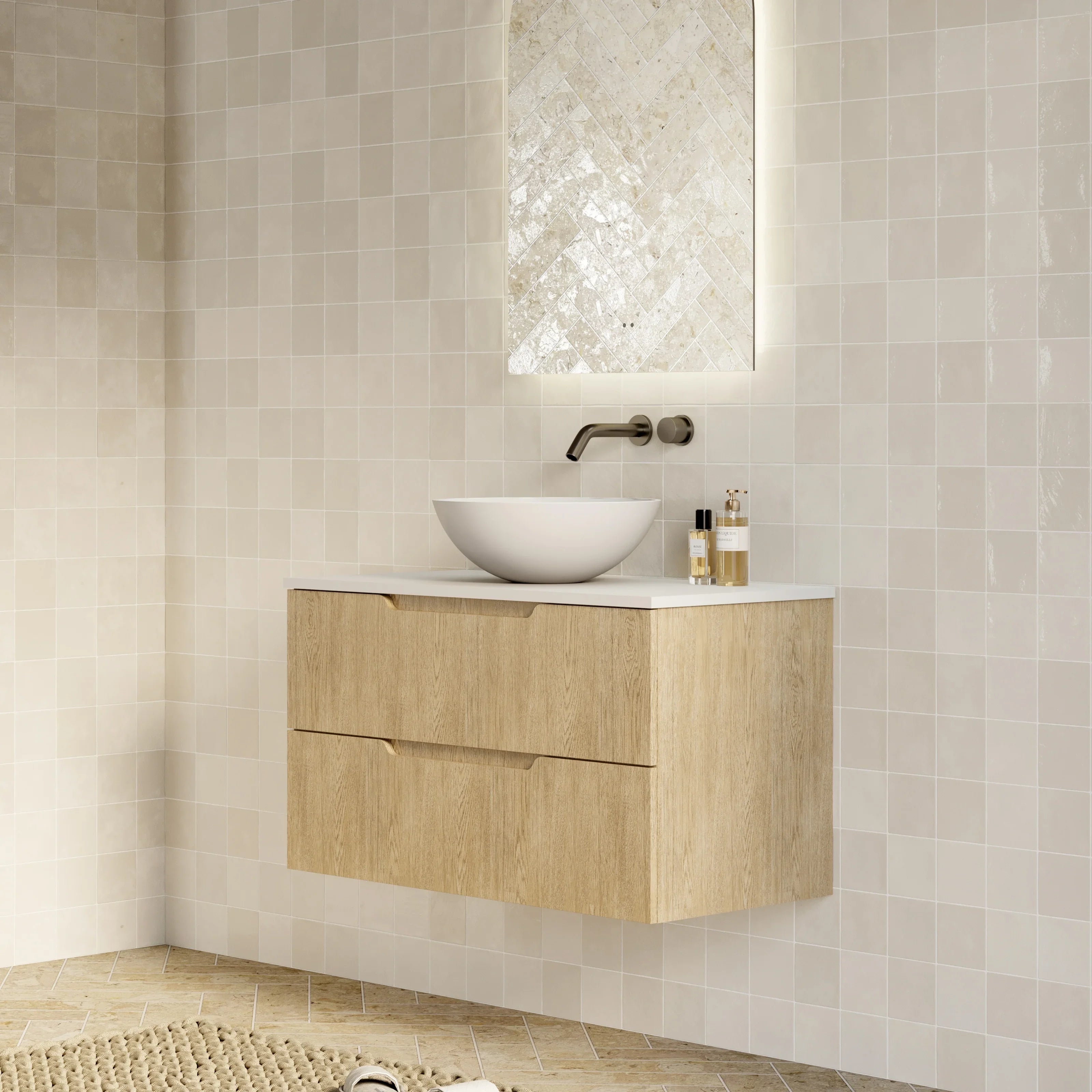 Milano Minimal Flat 900mm Wall Hung Vanity Natural Oak