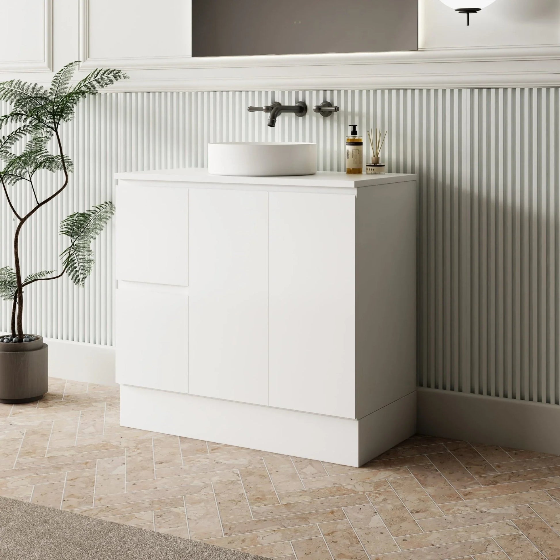 MILANO New Elegant 900mm Freestanding Vanity - Ideal Bathroom CentreEL - 900LHLeft Hand Drawer