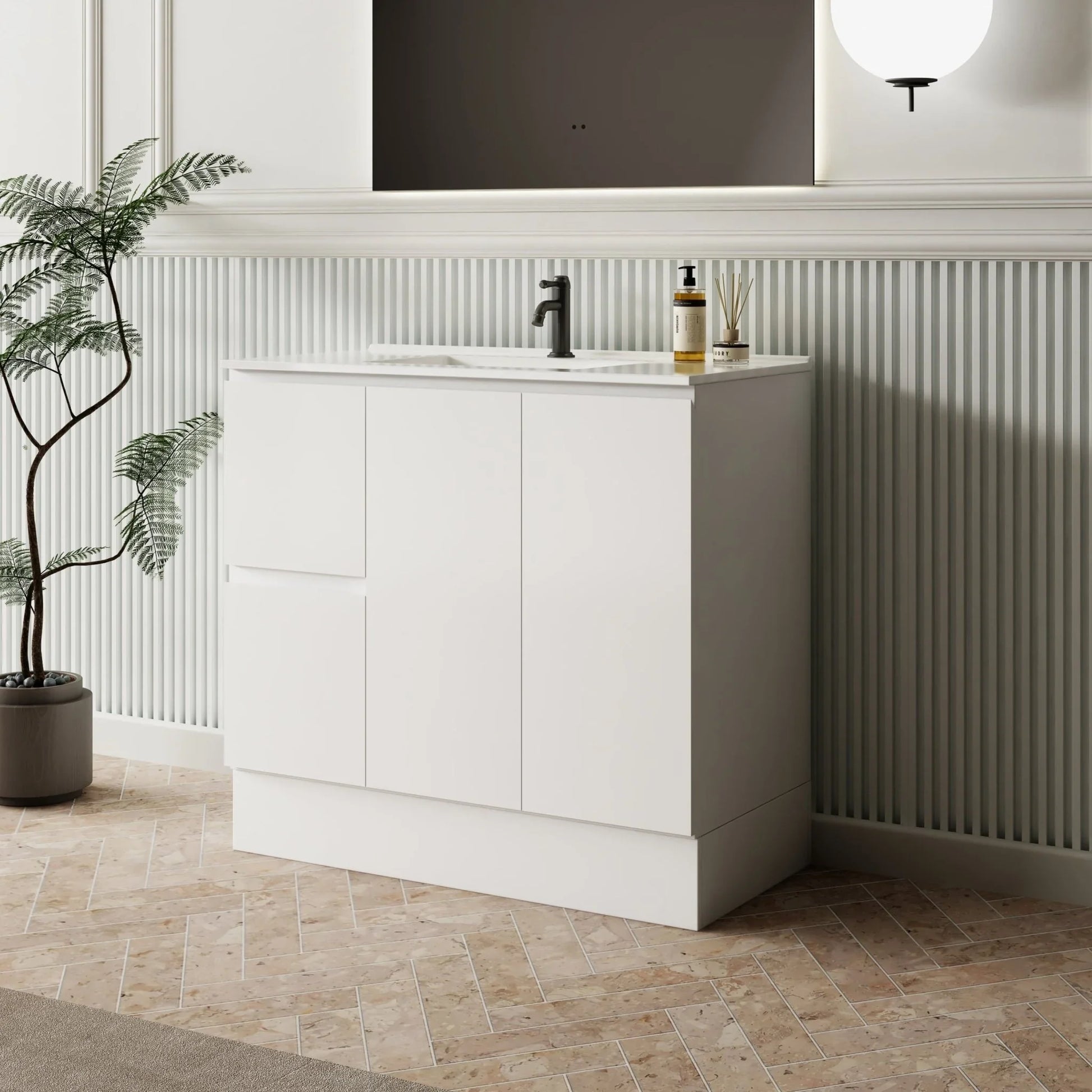 MILANO New Elegant 900mm Freestanding Vanity - Ideal Bathroom CentreEL - 900LHLeft Hand Drawer