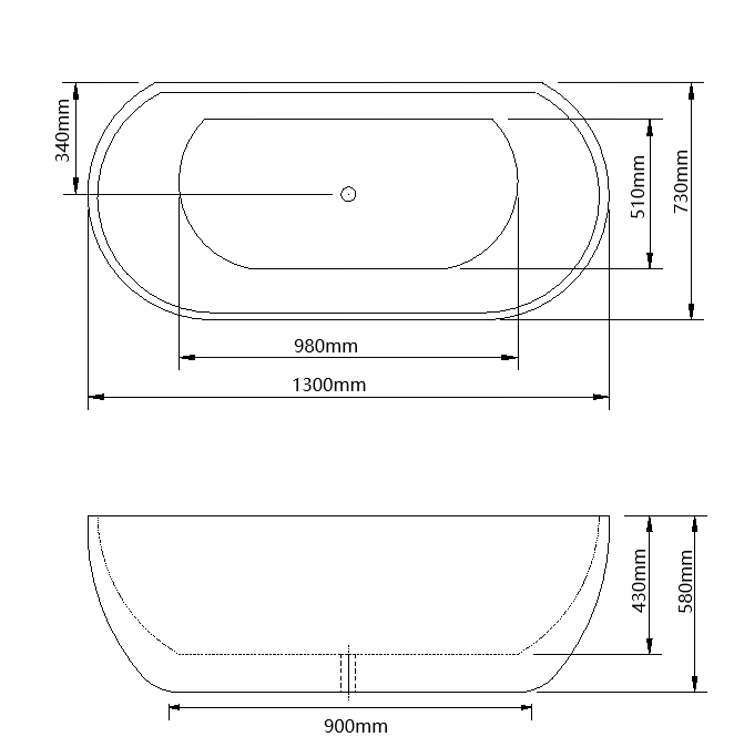Milano Oval Back To Wall Bath Gloss White