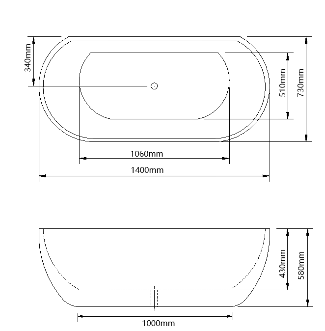 Milano Oval Back To Wall Bath Gloss White