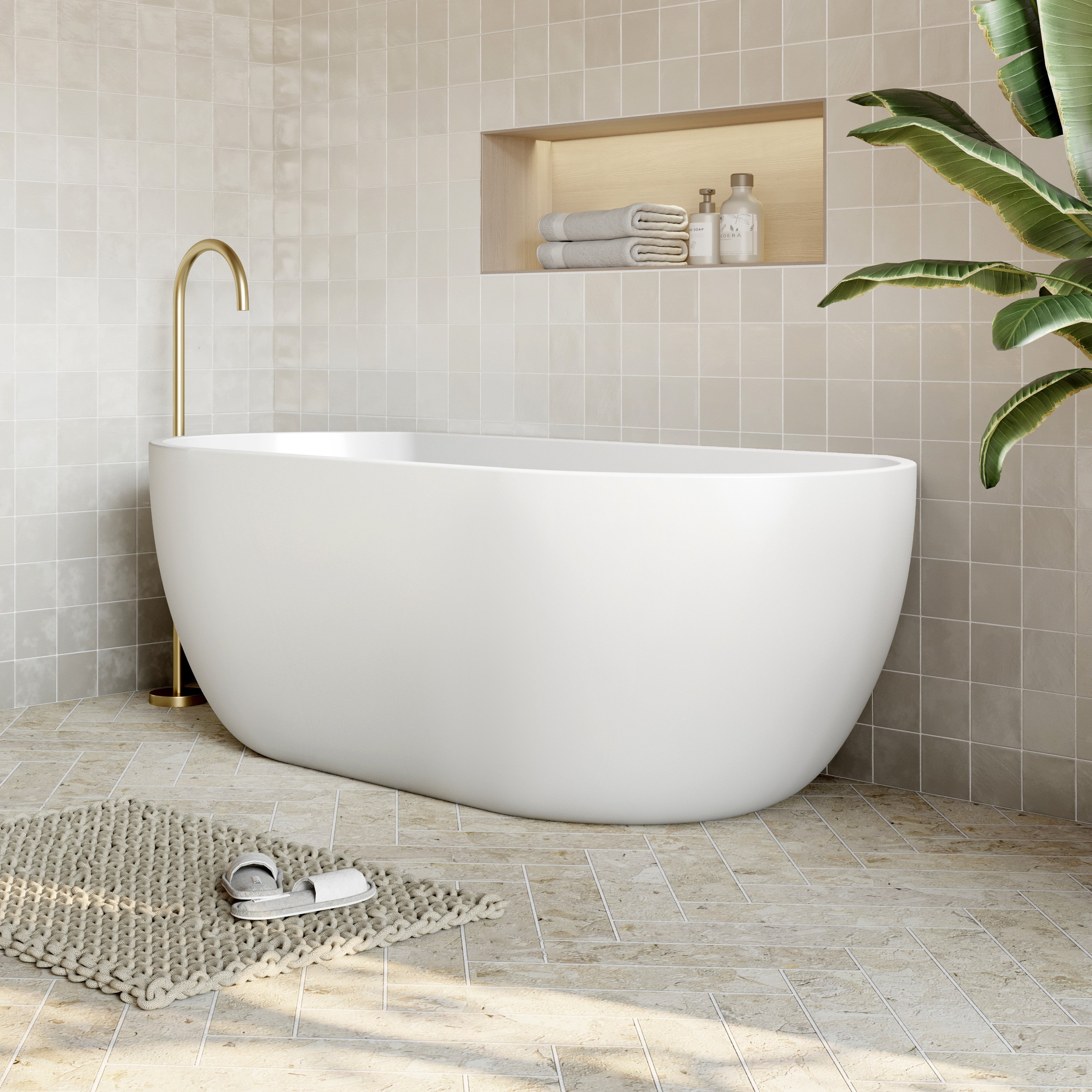 Milano Oval Back To Wall Bath-Matte White
