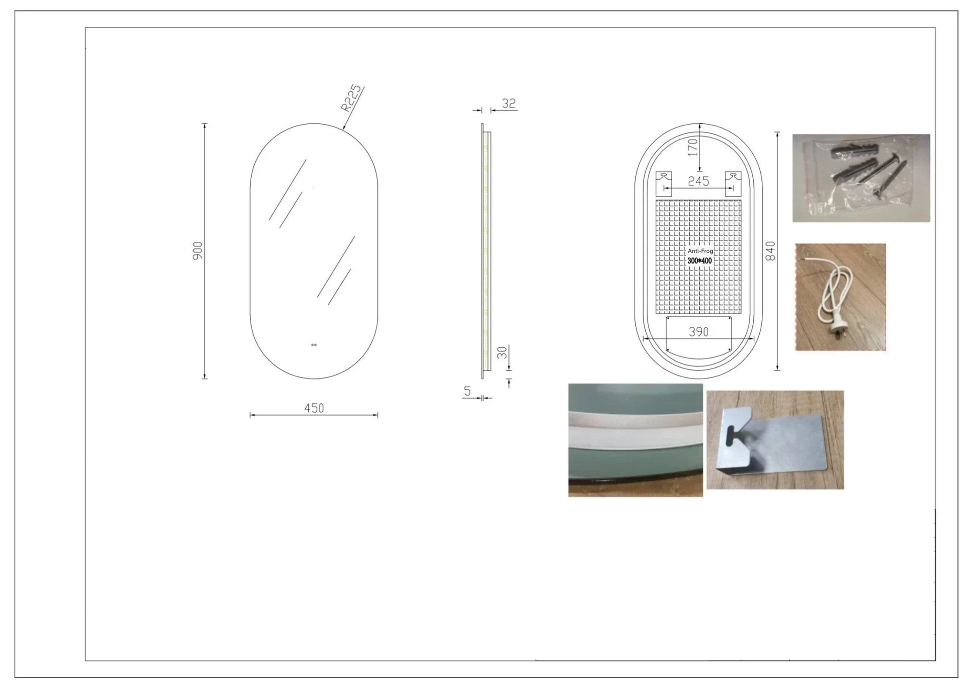 Milano Pill 450x900mm Frameless LED Mirror - Ideal Bathroom CentrePI4590LED