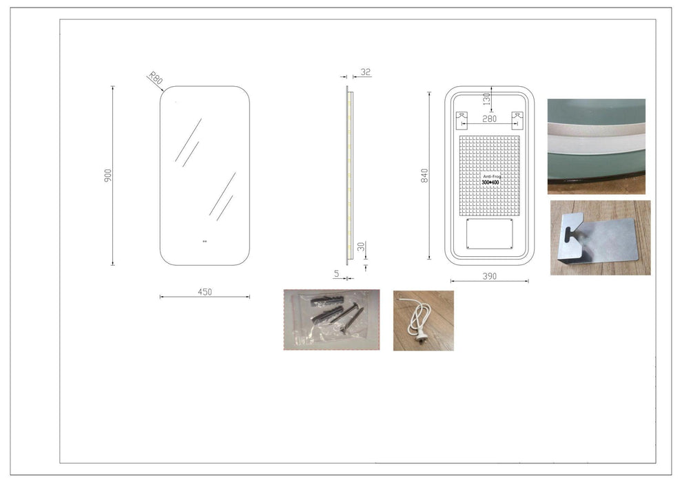 Milano Rectangular 450x900mm Frameless LED Mirror - Ideal Bathroom CentreRE4590LED