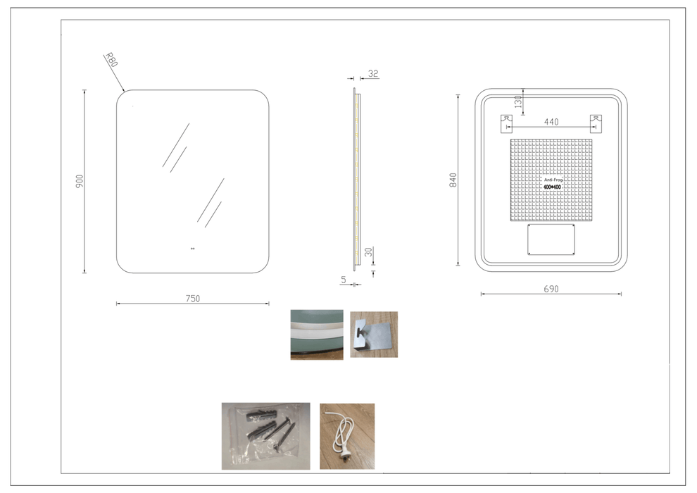 Milano Rectangular 750x900mm Frameless LED Mirror - Ideal Bathroom CentreRE7590LED