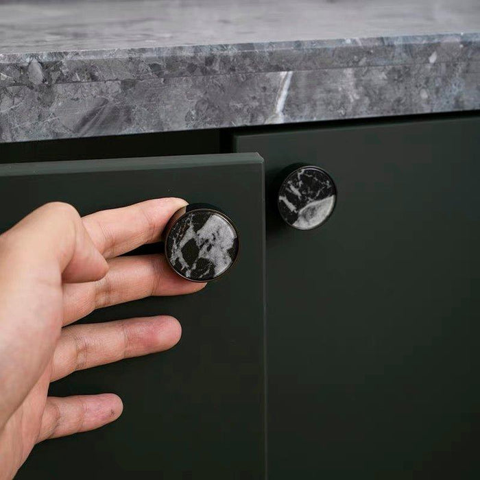 Milano Round Marble Look Knob Handle - Matte Black - Ideal Bathroom CentreCH - MAR3232MB