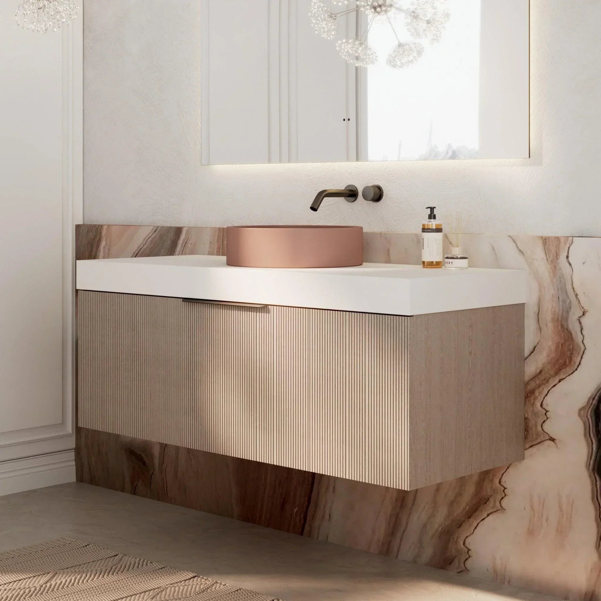 Milano Sicily 1200mm V - Groove Wall Hung Vanity - Pink Washed - Ideal Bathroom CentreSI1200WO