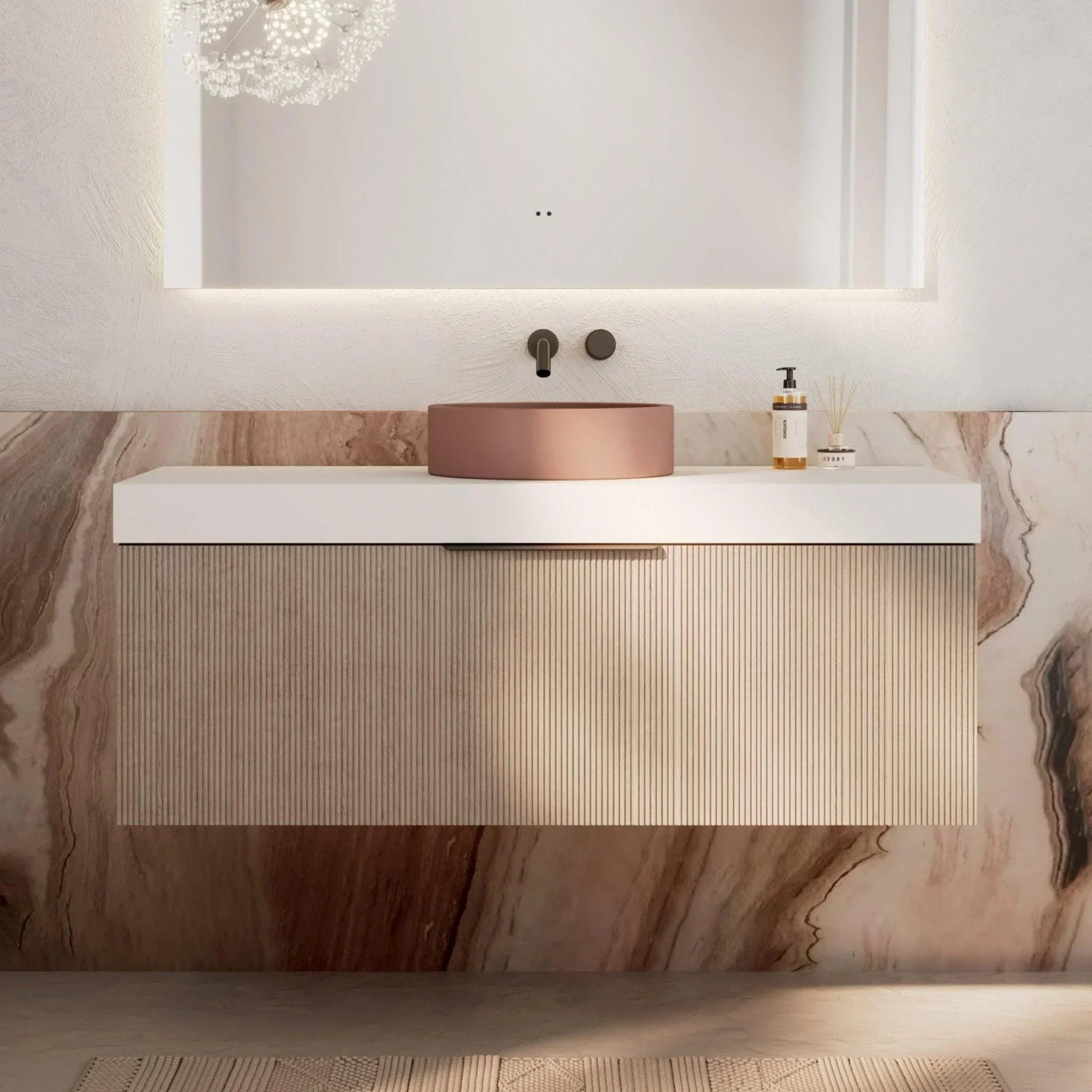 Milano Sicily 1200mm V - Groove Wall Hung Vanity - Pink Washed - Ideal Bathroom CentreSI1200WO