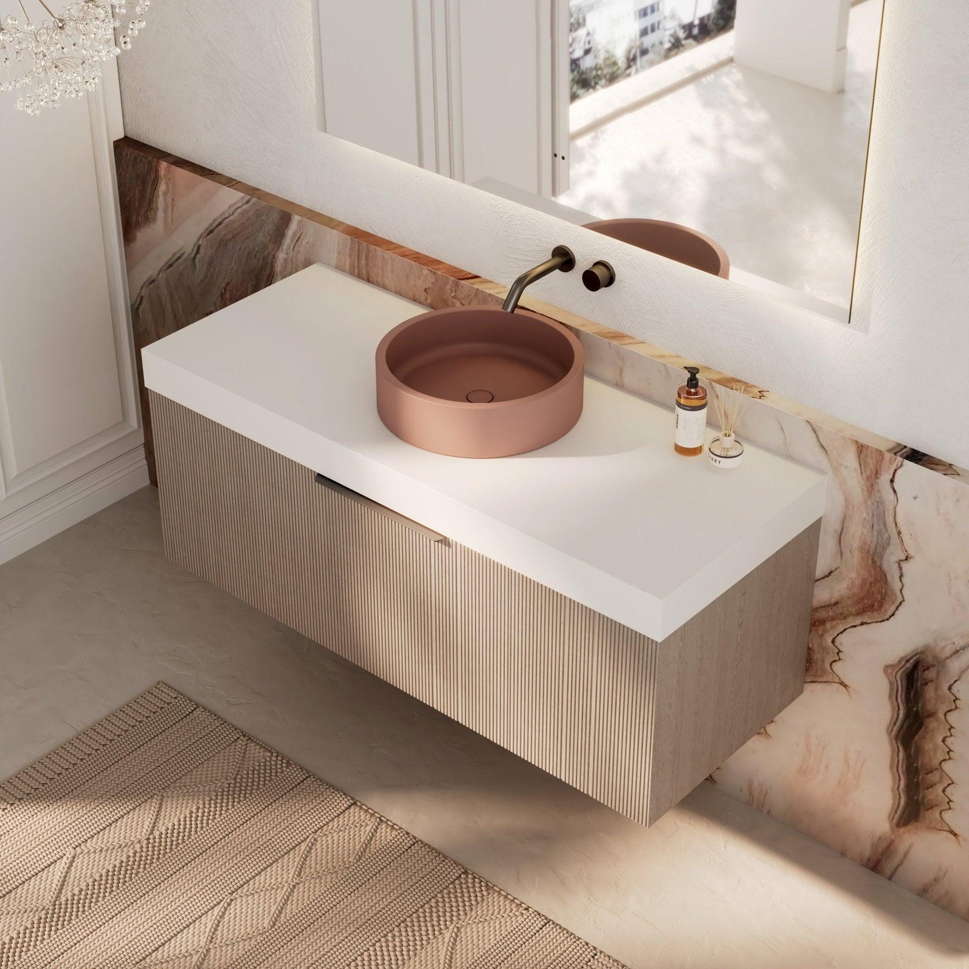 Milano Sicily 1200mm V - Groove Wall Hung Vanity - Pink Washed - Ideal Bathroom CentreSI1200WO