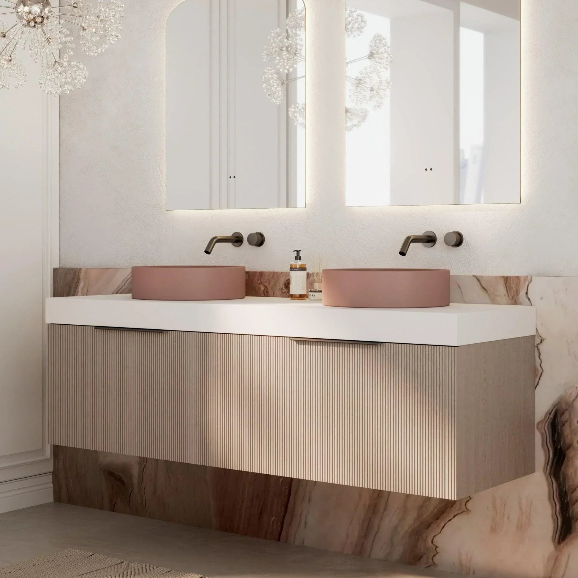 Milano Sicily 1500mm V - Groove Wall Hung Vanity - Pink Washed - Ideal Bathroom CentreSI1500WO