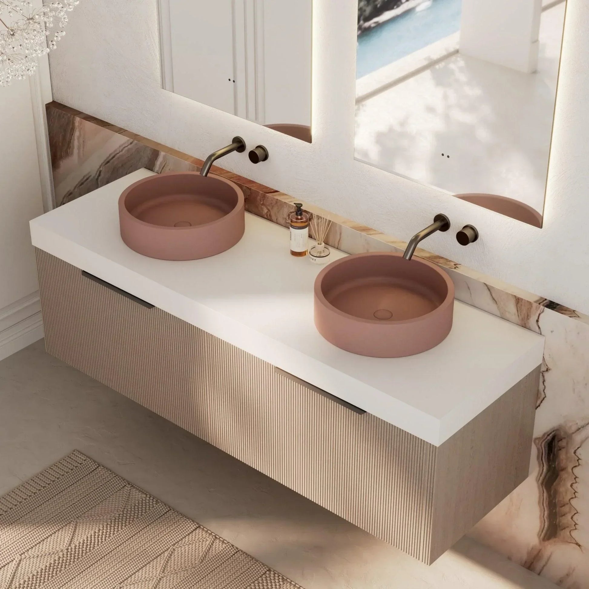 Milano Sicily 1500mm V - Groove Wall Hung Vanity - Pink Washed - Ideal Bathroom CentreSI1500WO